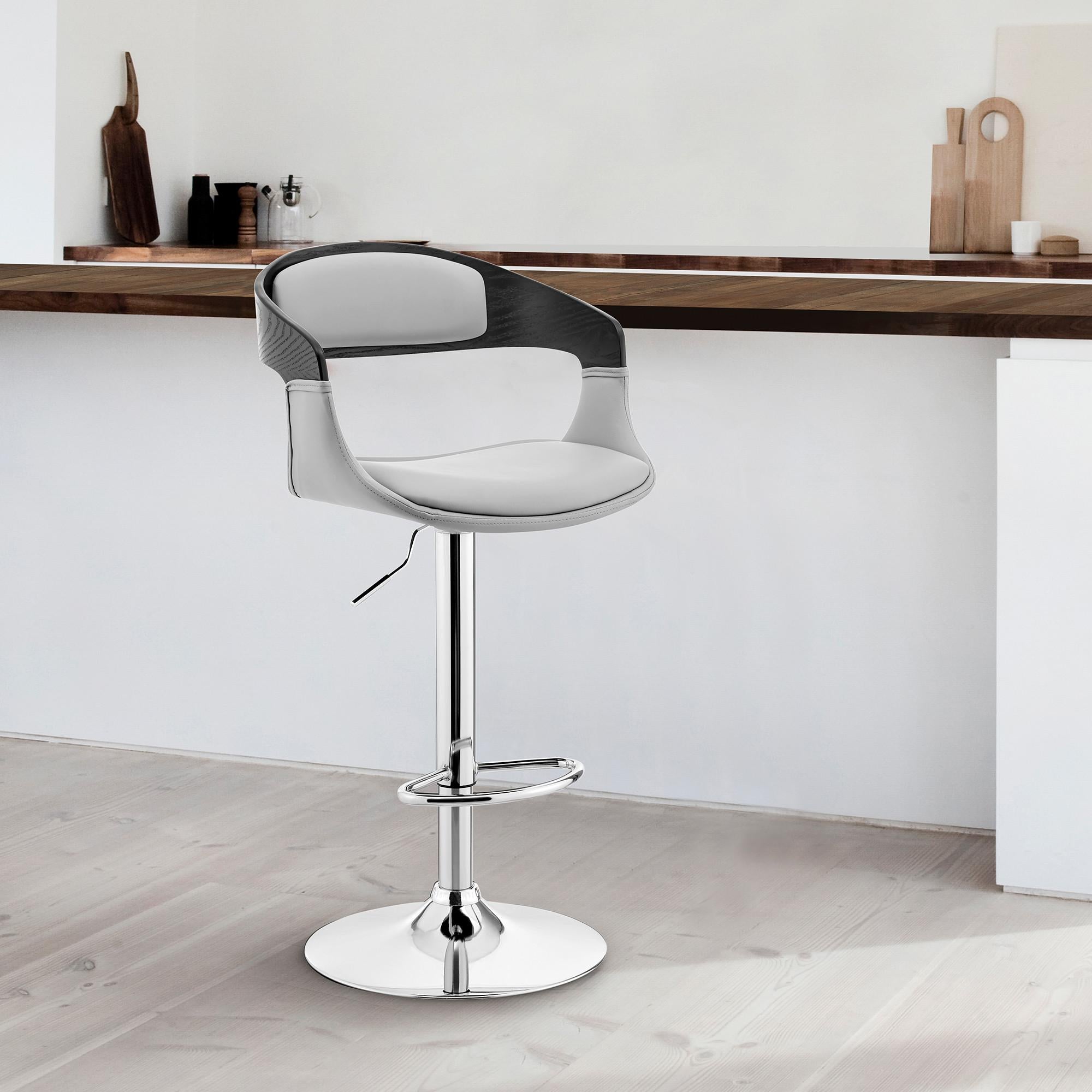 Gray Modern Upholstered & Chrome Base Bar Stool