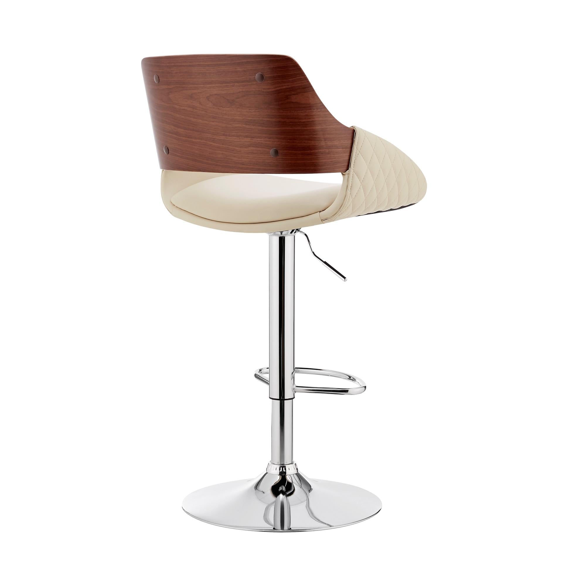 Cream Faux Leather Adjustable Chrome Swivel Bar Stool