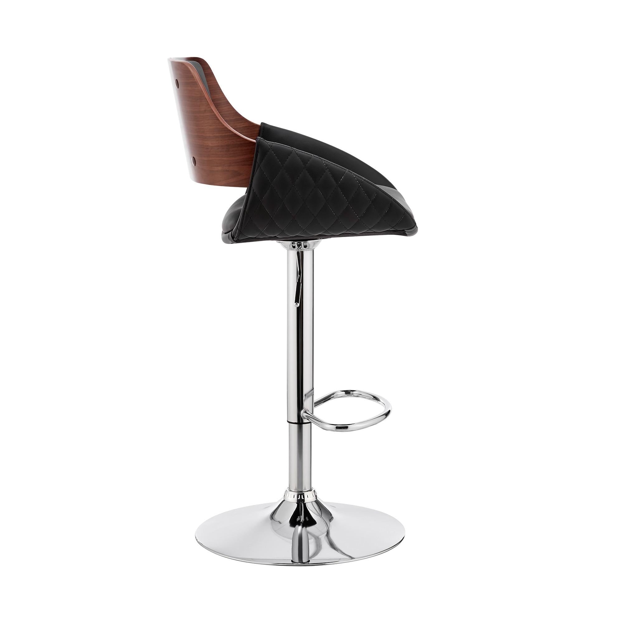 Black Faux Leather Adjustable Chrome Swivel Bar Stool