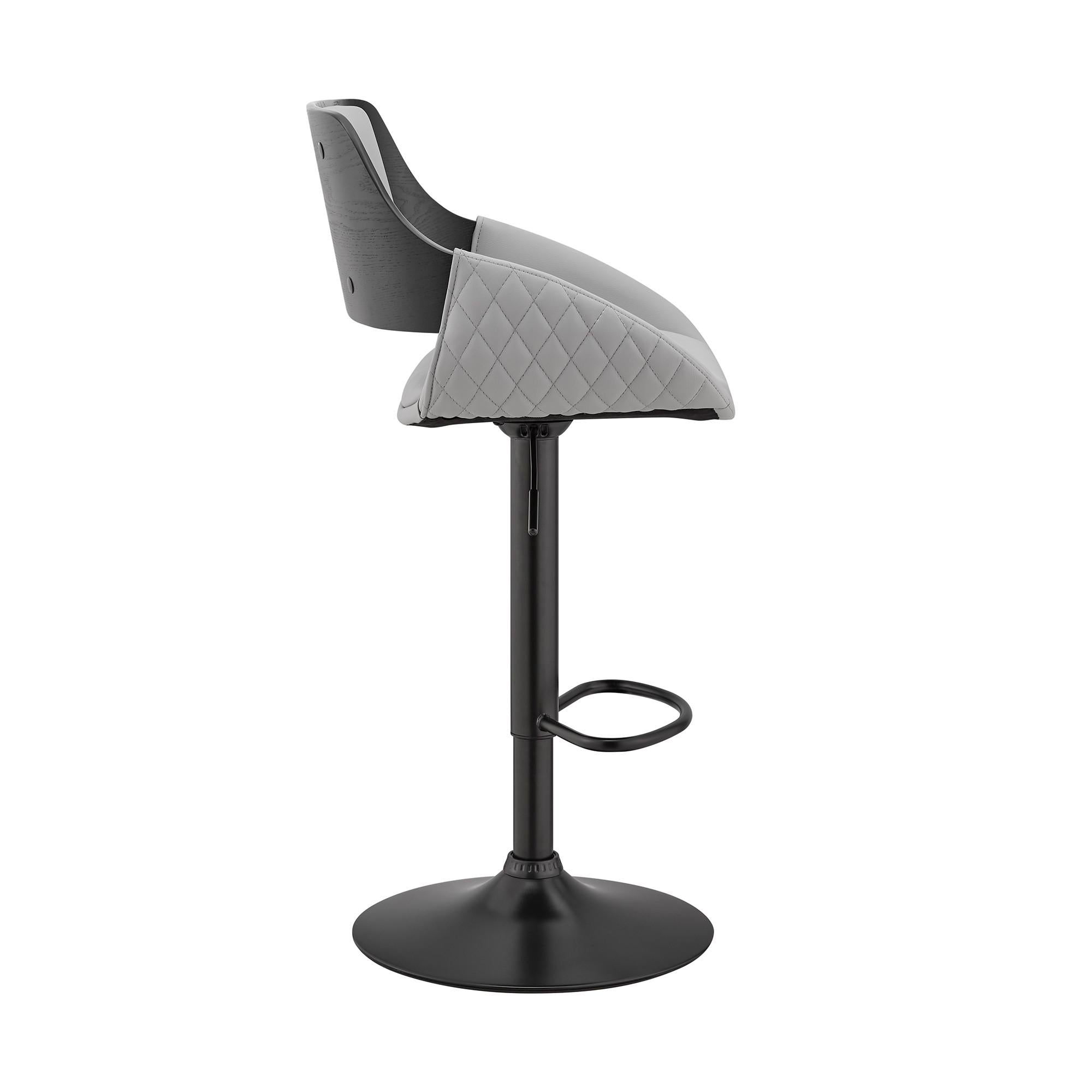 Grey Faux Leather Adjustable Black Swivel Bar Stool