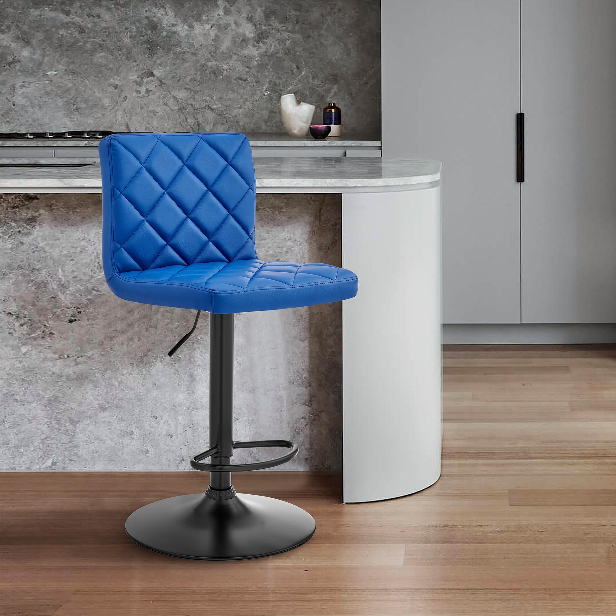 Blue Faux Leather Swivel Adjustable Bar Stool