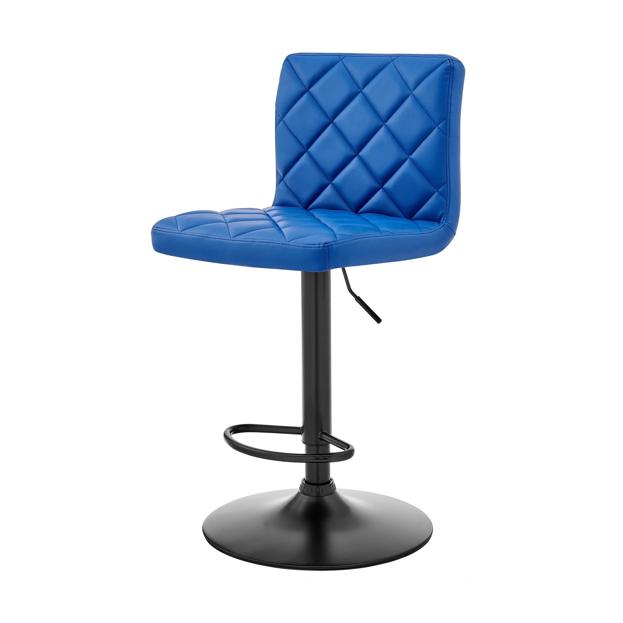 Blue Faux Leather Swivel Adjustable Bar Stool