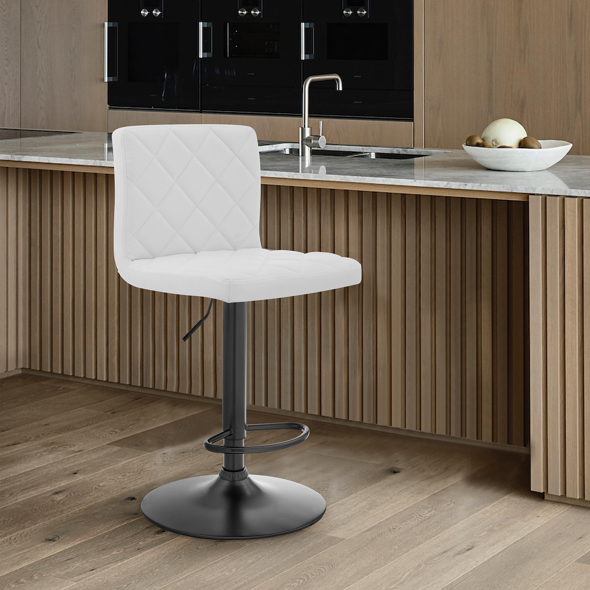 White Faux Leather Swivel Adjustable Bar Stool