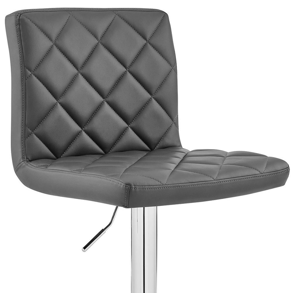 Gray Faux Leather Chrome Base Swivel Adjustable Bar Stool