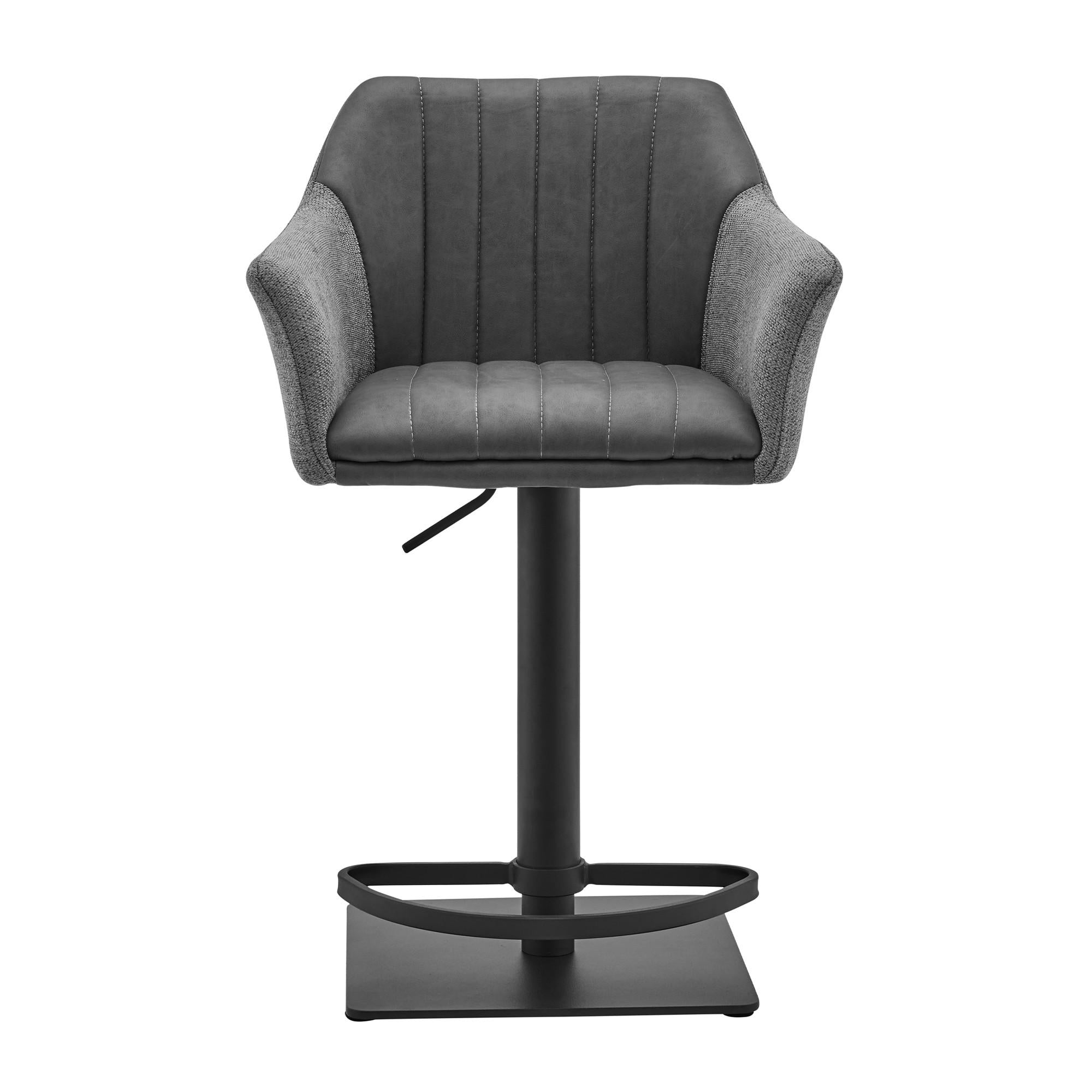 Lush Grey Faux Leather and Fabric Adjustable Swivel Stool