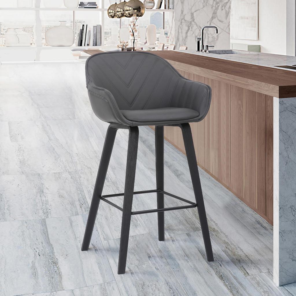 Gray Textured Faux Leather Modern Bar Stool