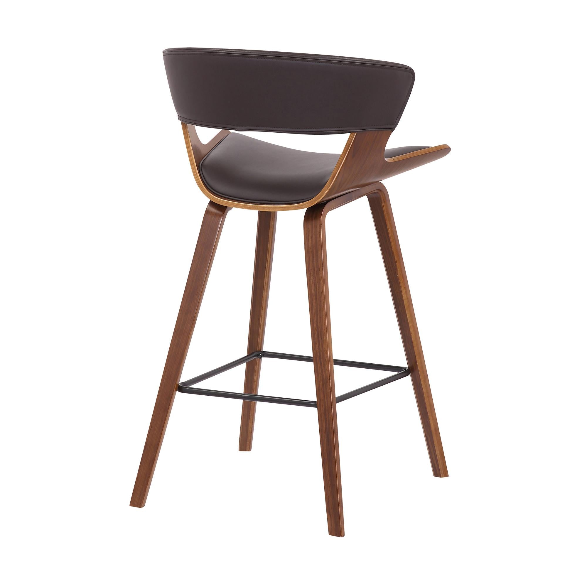 Dark Brown Faux Leather and Wood Modern Bar Stool