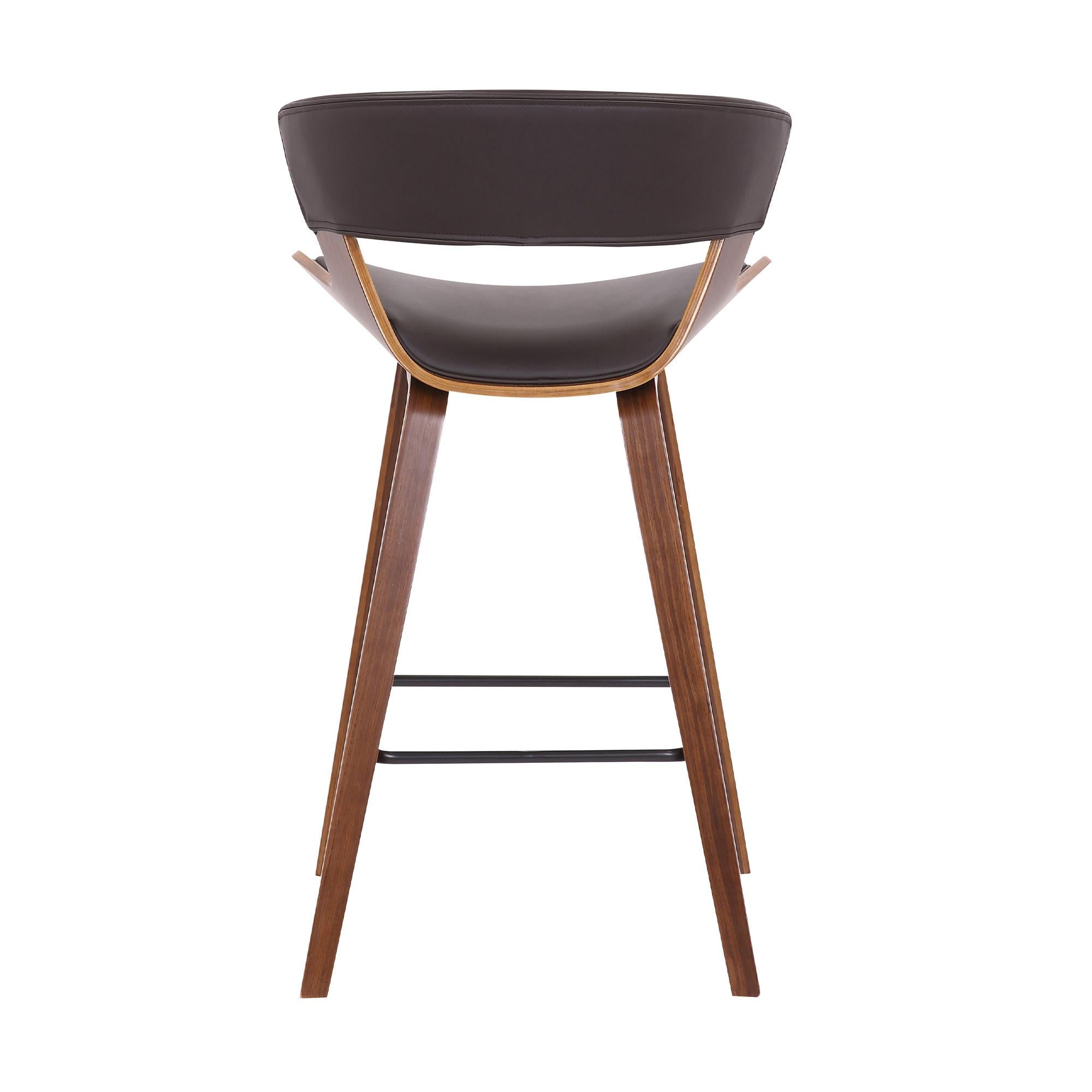 Dark Brown Faux Leather and Wood Modern Bar Stool