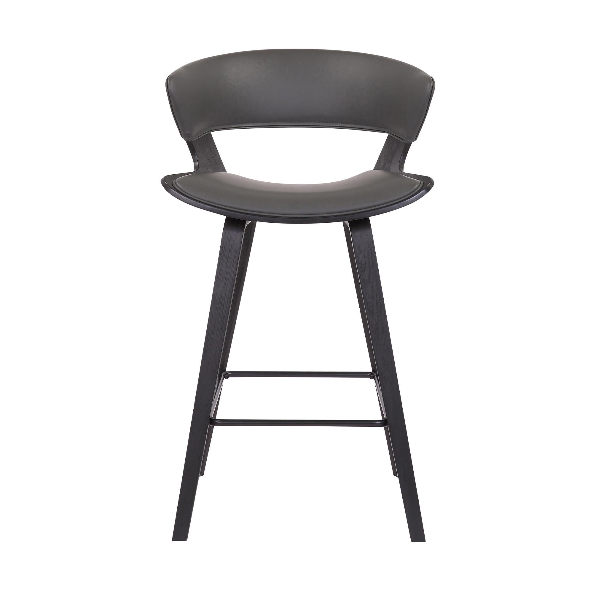 Gray Faux Leather and Wood Modern Bar Stool