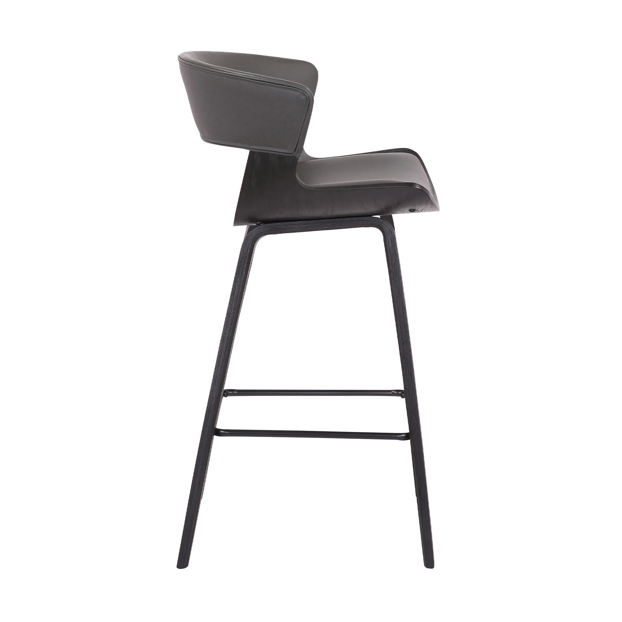 Gray Faux Leather and Wood Modern Bar Stool