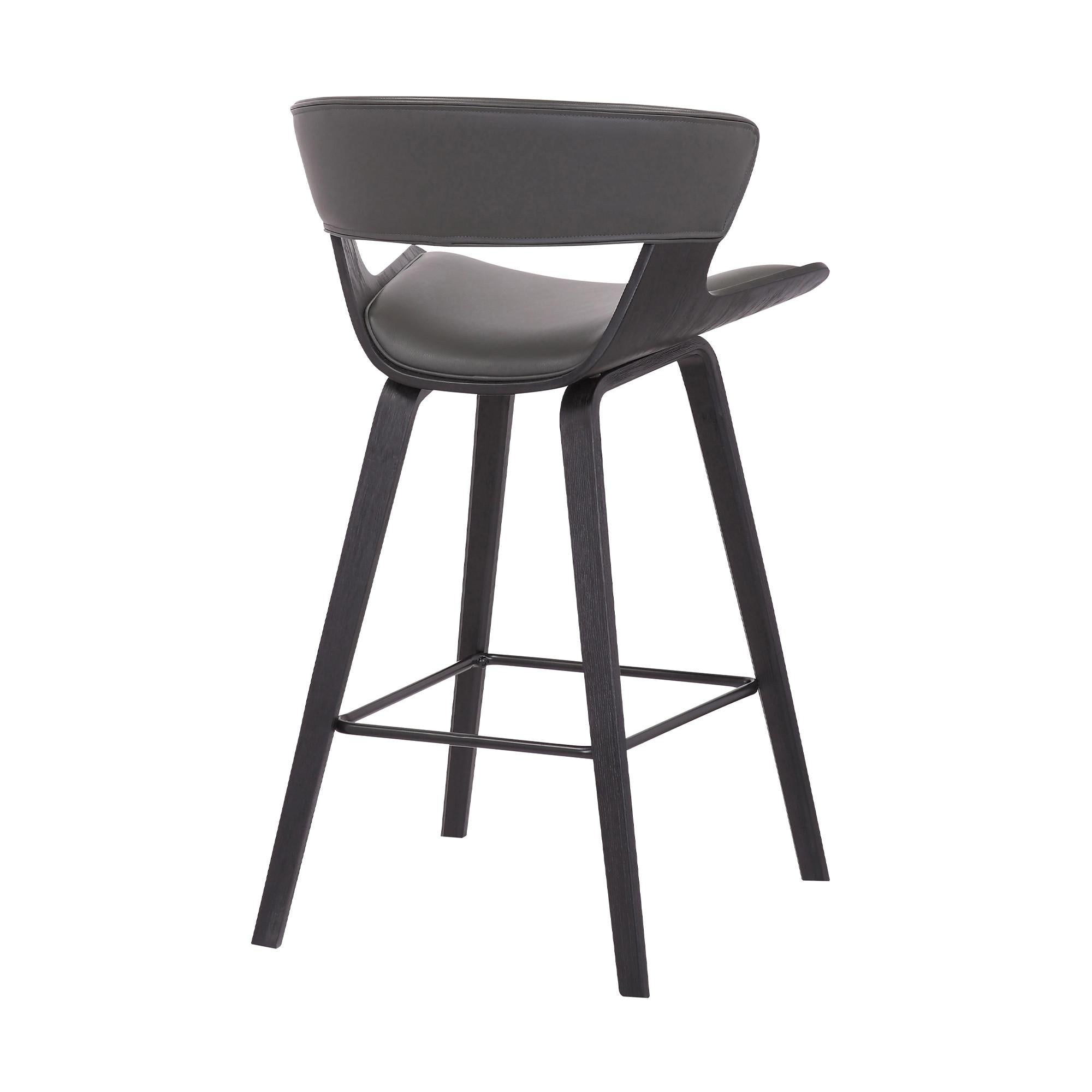 Gray Faux Leather and Wood Modern Bar Stool