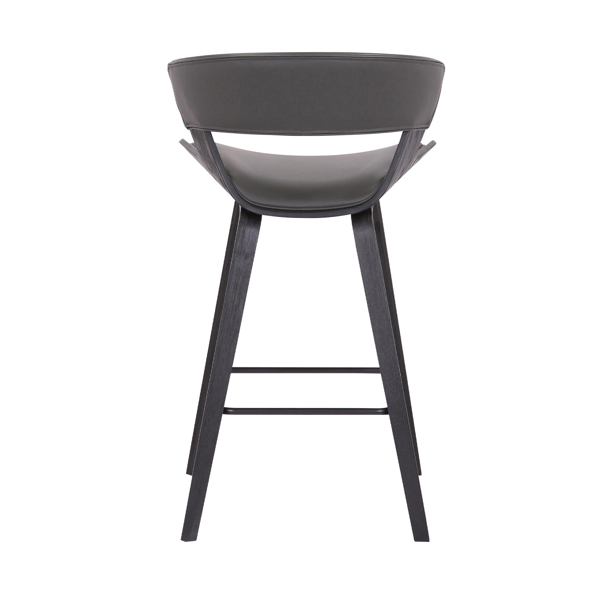 Gray Faux Leather and Wood Modern Bar Stool