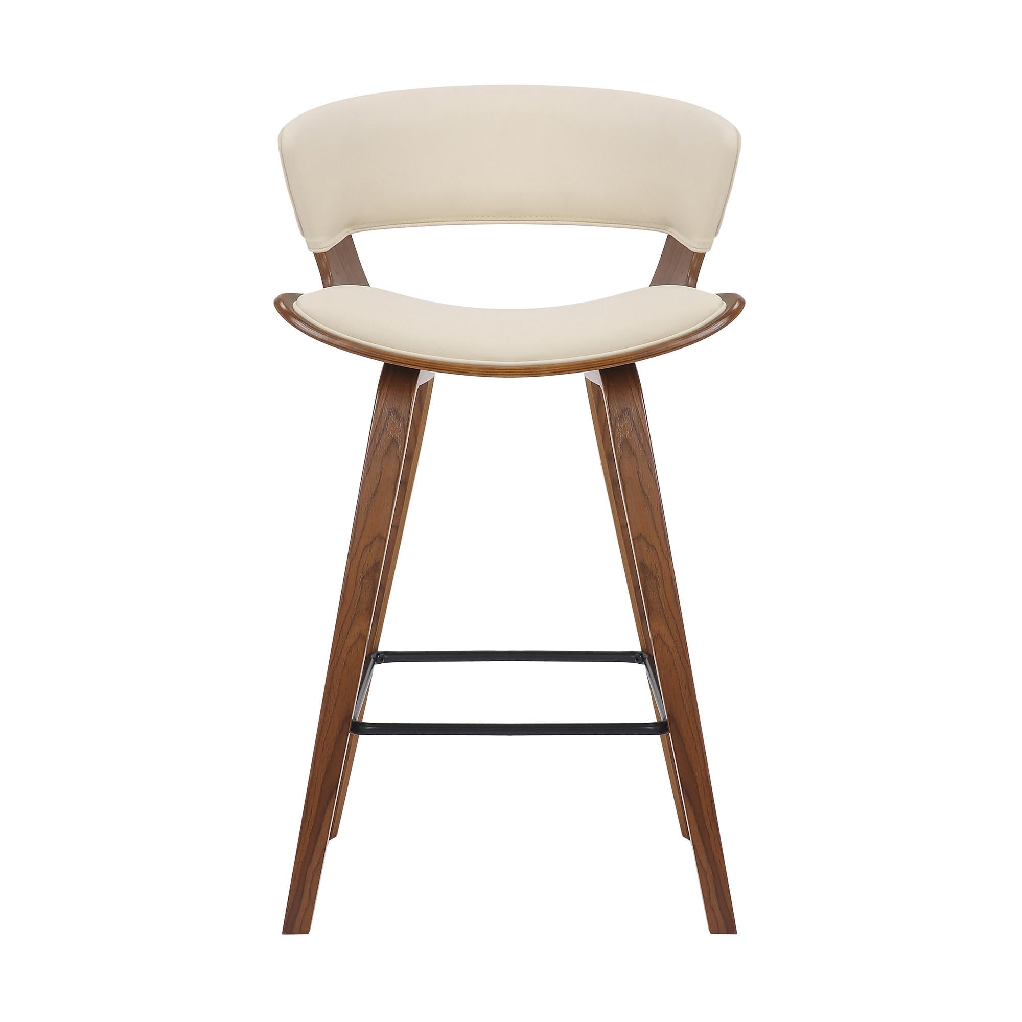 Cream Faux Leather and Wood Modern Bar Stool