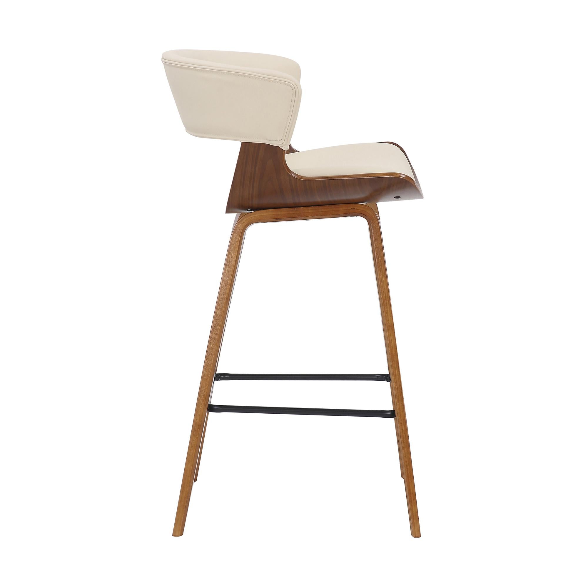 Cream Faux Leather and Wood Modern Bar Stool