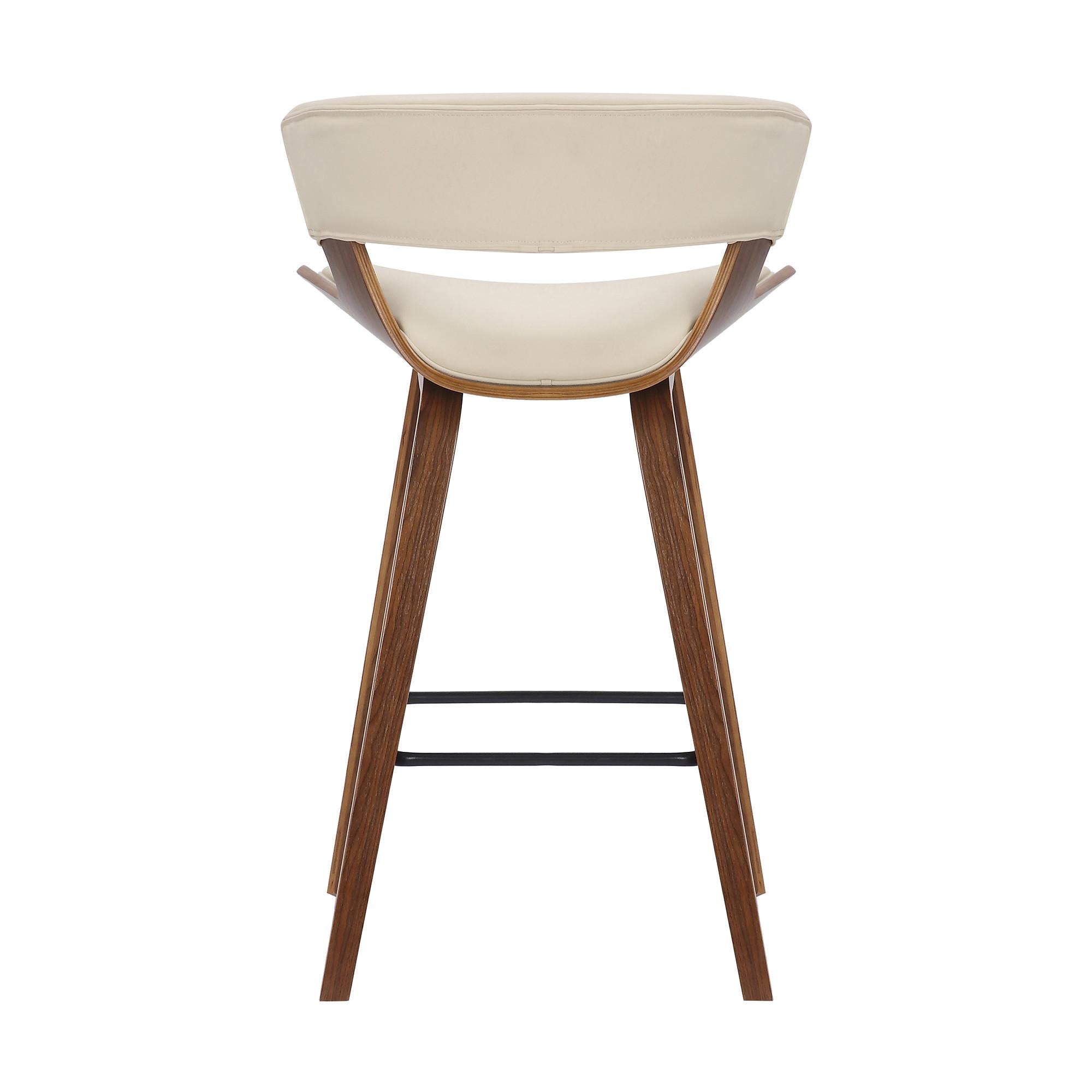 Cream Faux Leather and Wood Modern Bar Stool