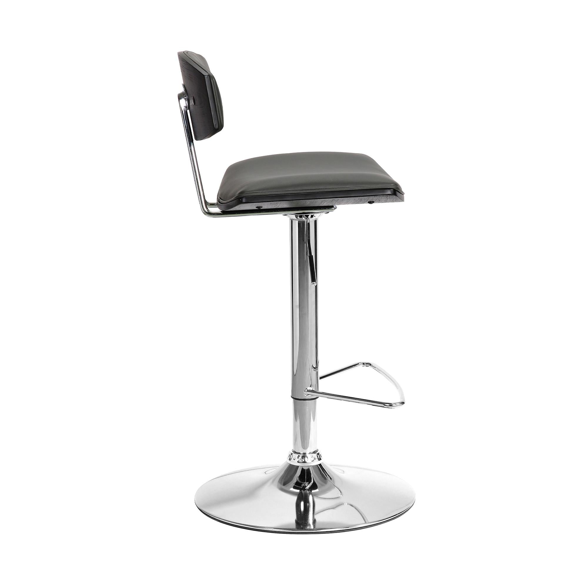 Gray Faux Leather Adjustable Chrome Base Swivel Bar Stool