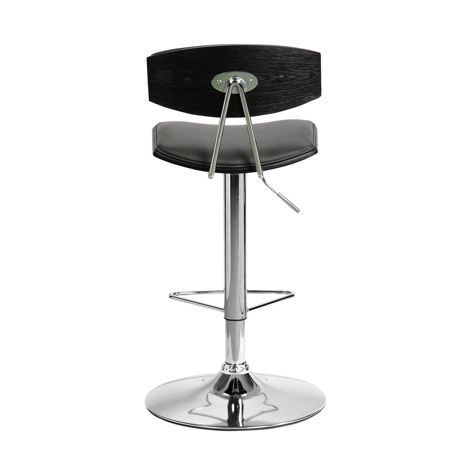 Gray Faux Leather Adjustable Chrome Base Swivel Bar Stool