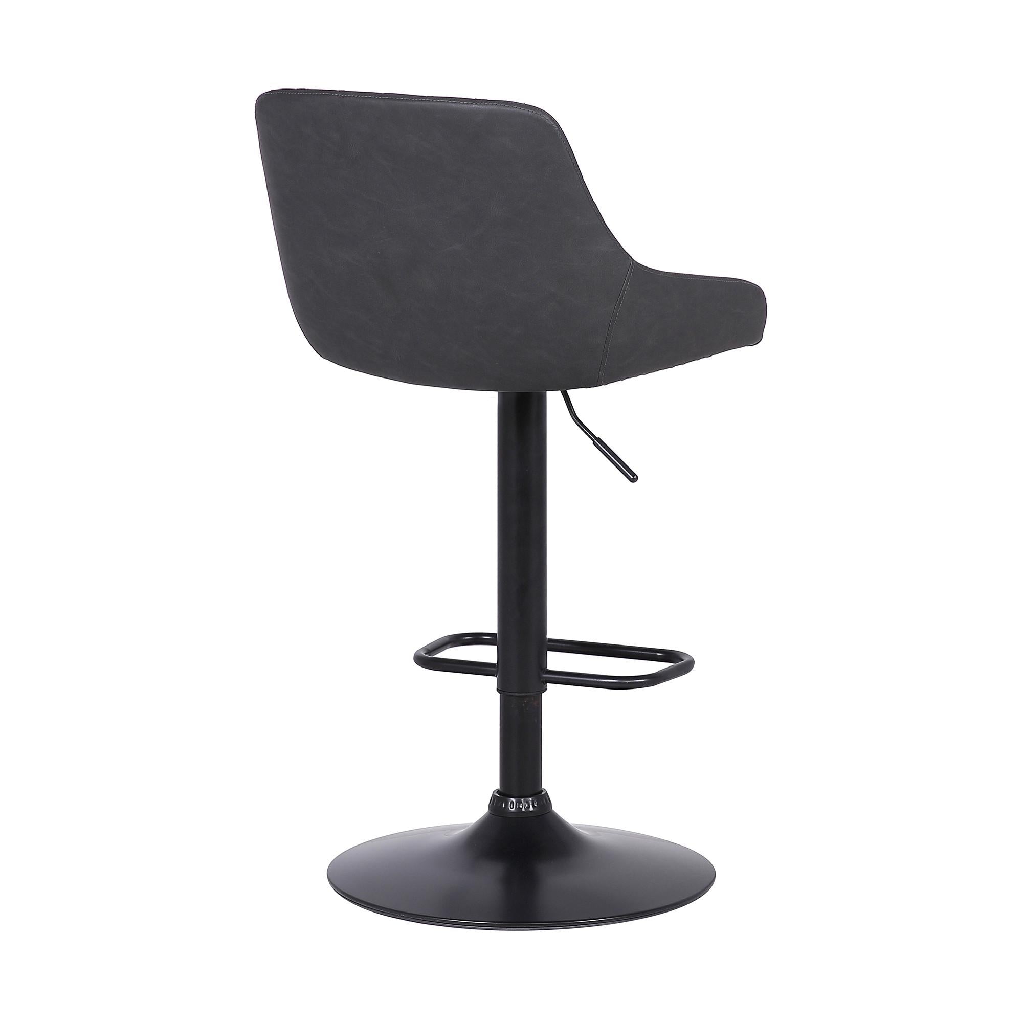 Grey Faux Leather and Black Metal Back Tufted Adjustable Bar Stool