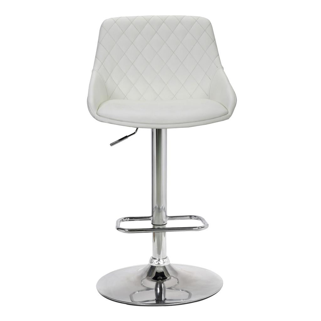 White Faux Leather and Chrome Back Tufted Adjustable Bar Stool