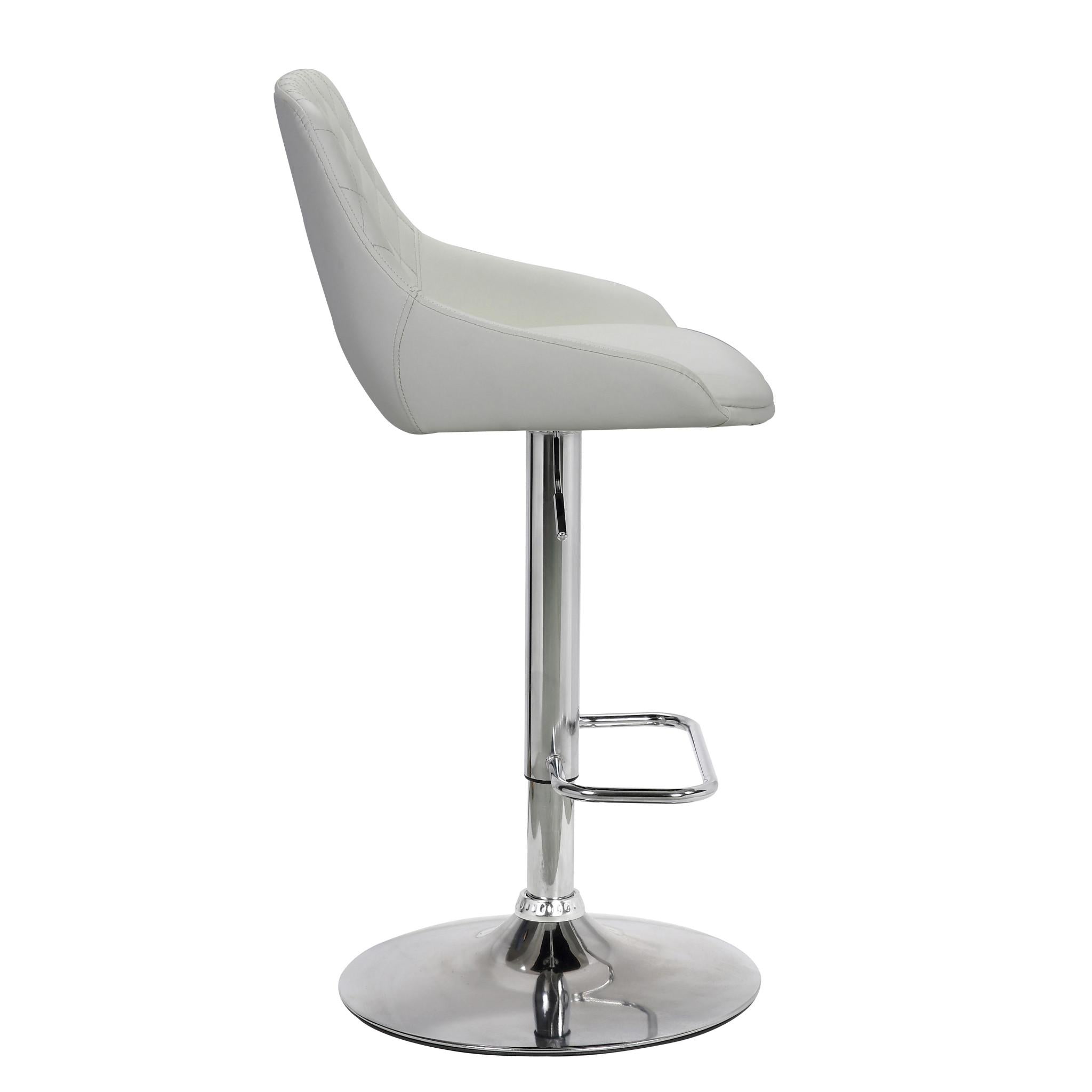 White Faux Leather and Chrome Back Tufted Adjustable Bar Stool