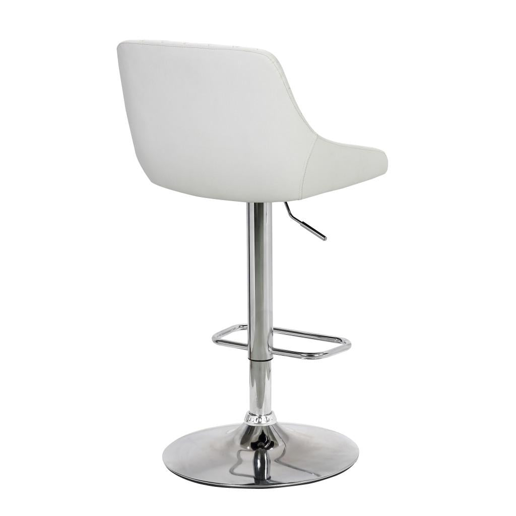 White Faux Leather and Chrome Back Tufted Adjustable Bar Stool