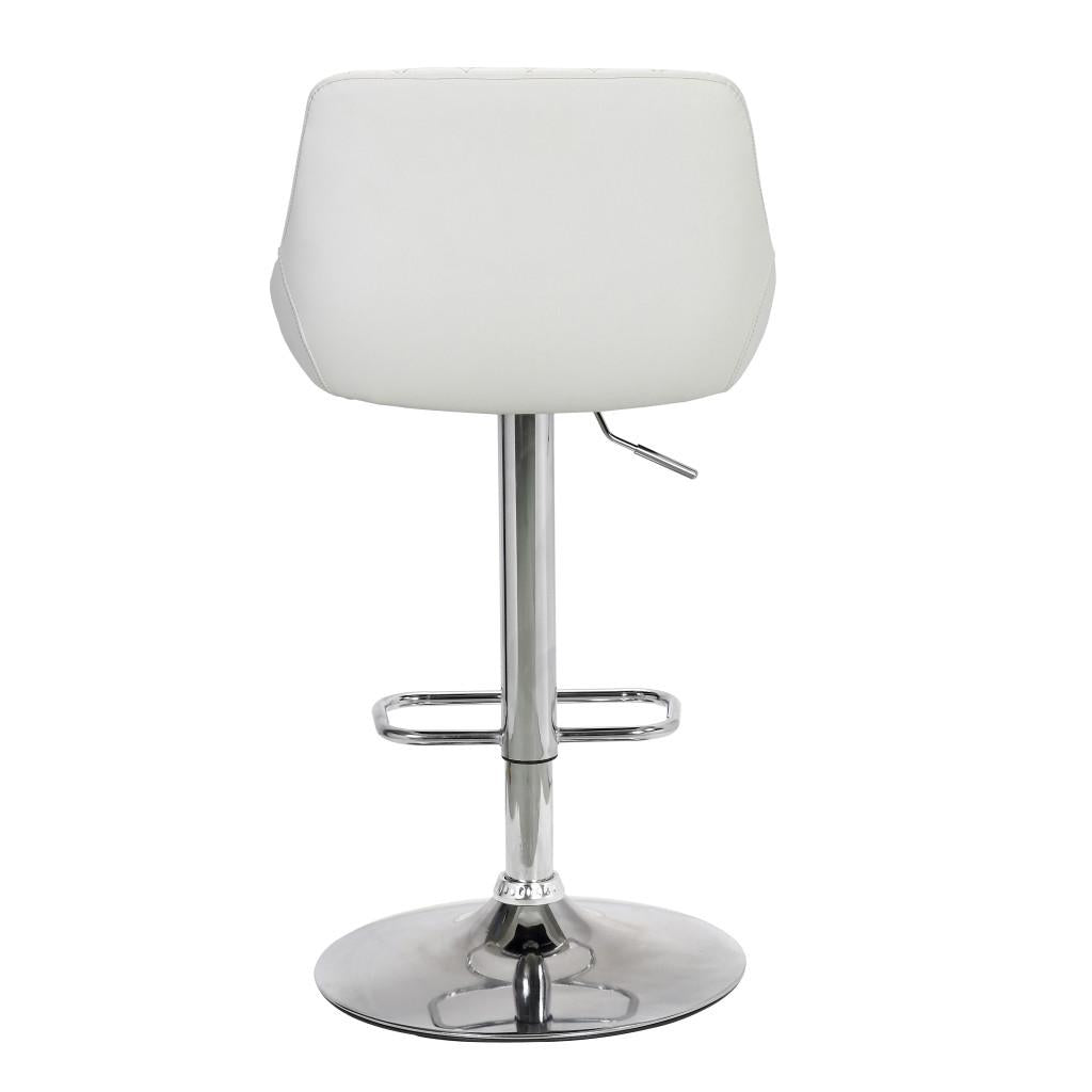 White Faux Leather and Chrome Back Tufted Adjustable Bar Stool