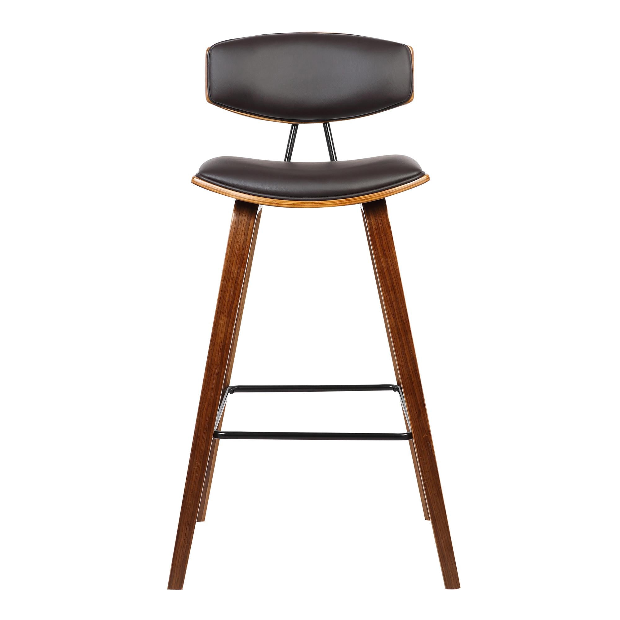 29” Brown Faux Leather Mid Century Modern Bar Stool