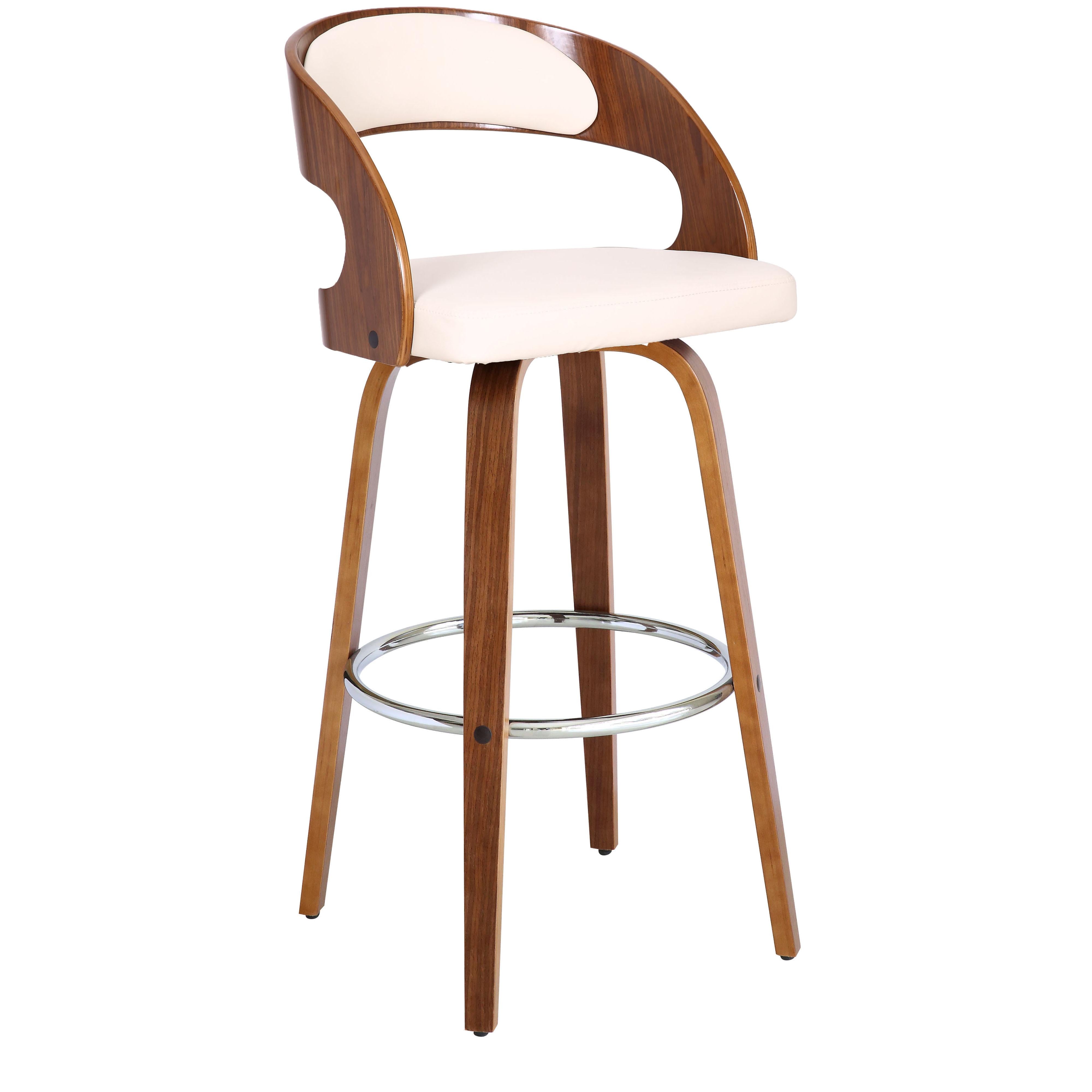 Cream Faux Leather Modern Walnut Wooden Bar Stool