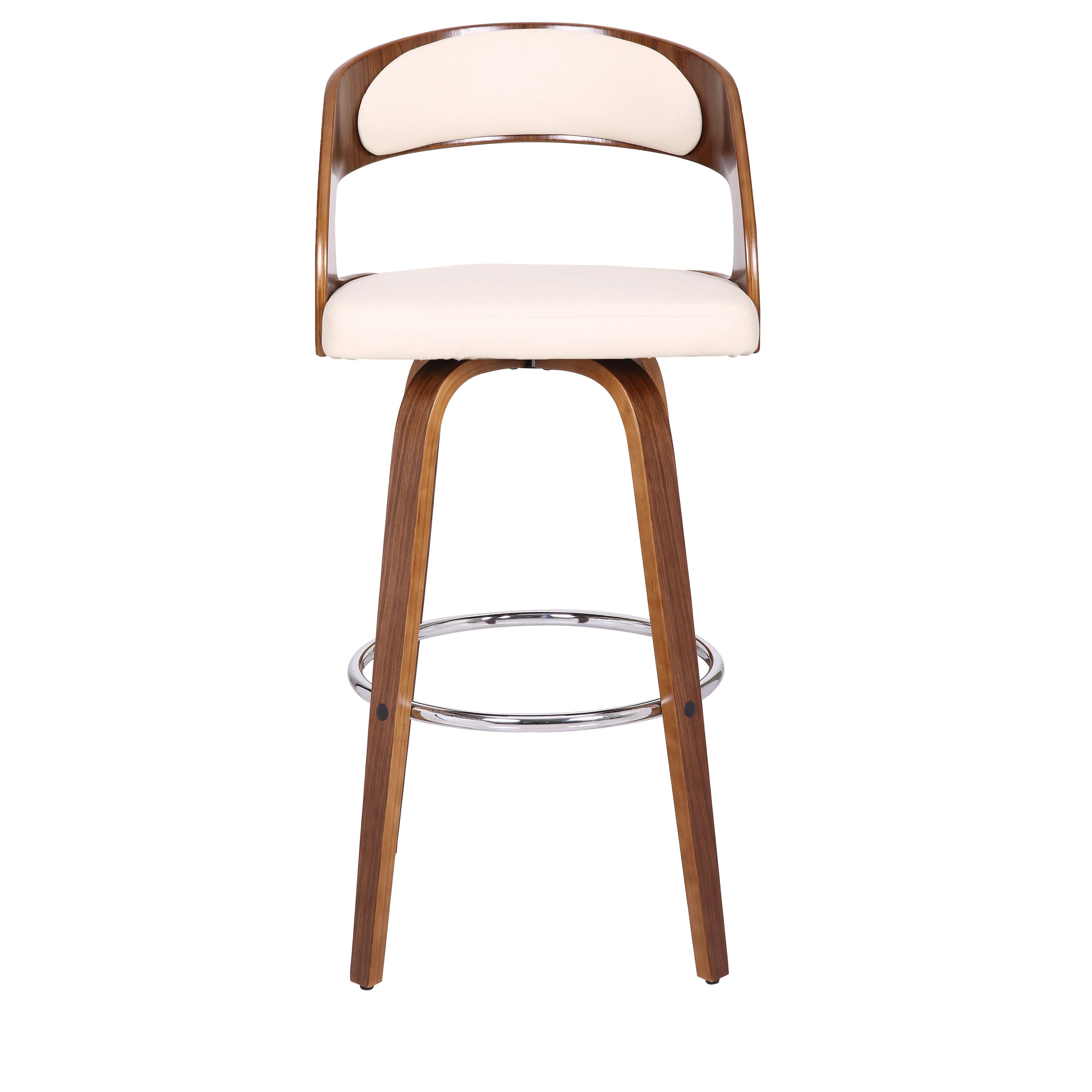 Cream Faux Leather Modern Walnut Wooden Bar Stool