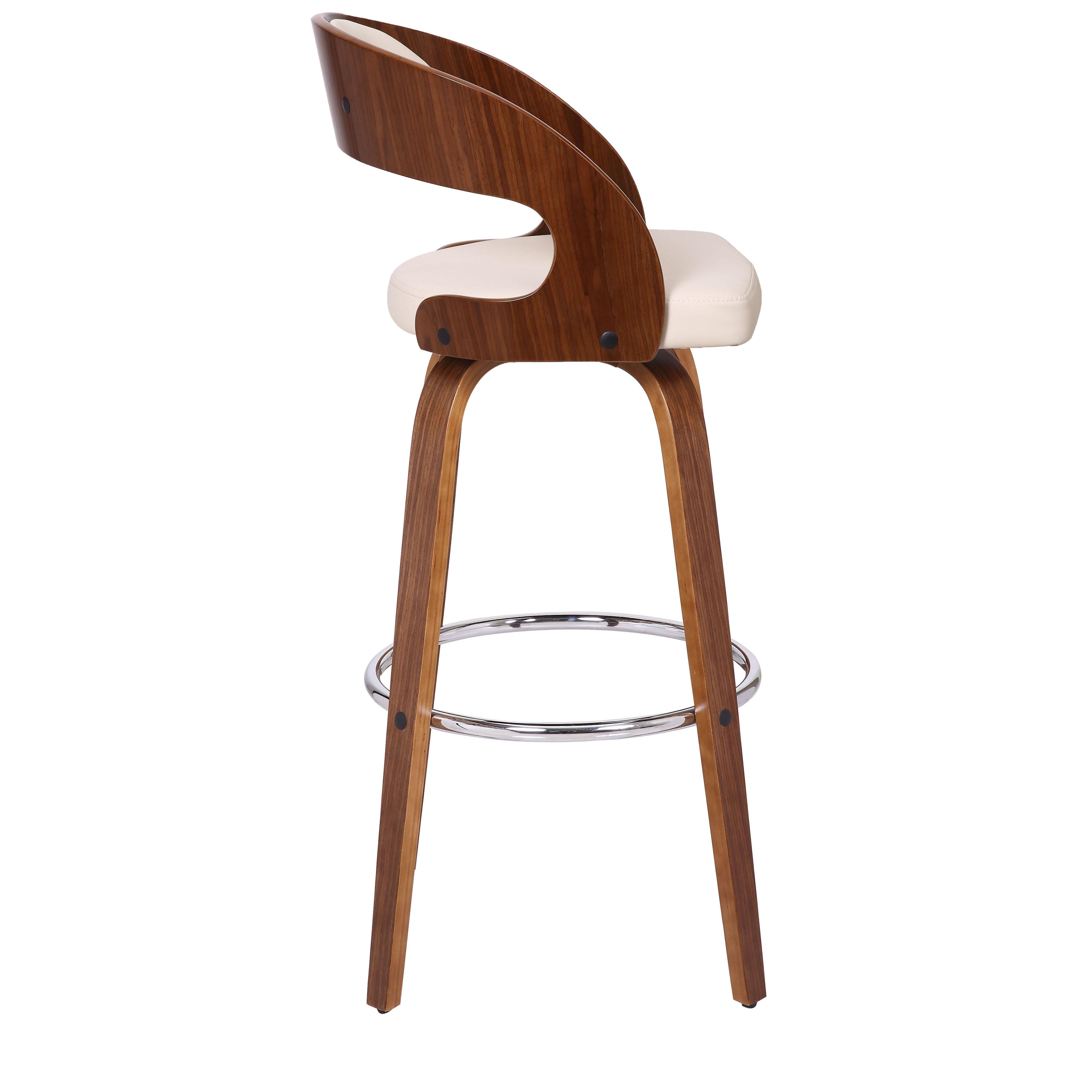 Cream Faux Leather Modern Walnut Wooden Bar Stool