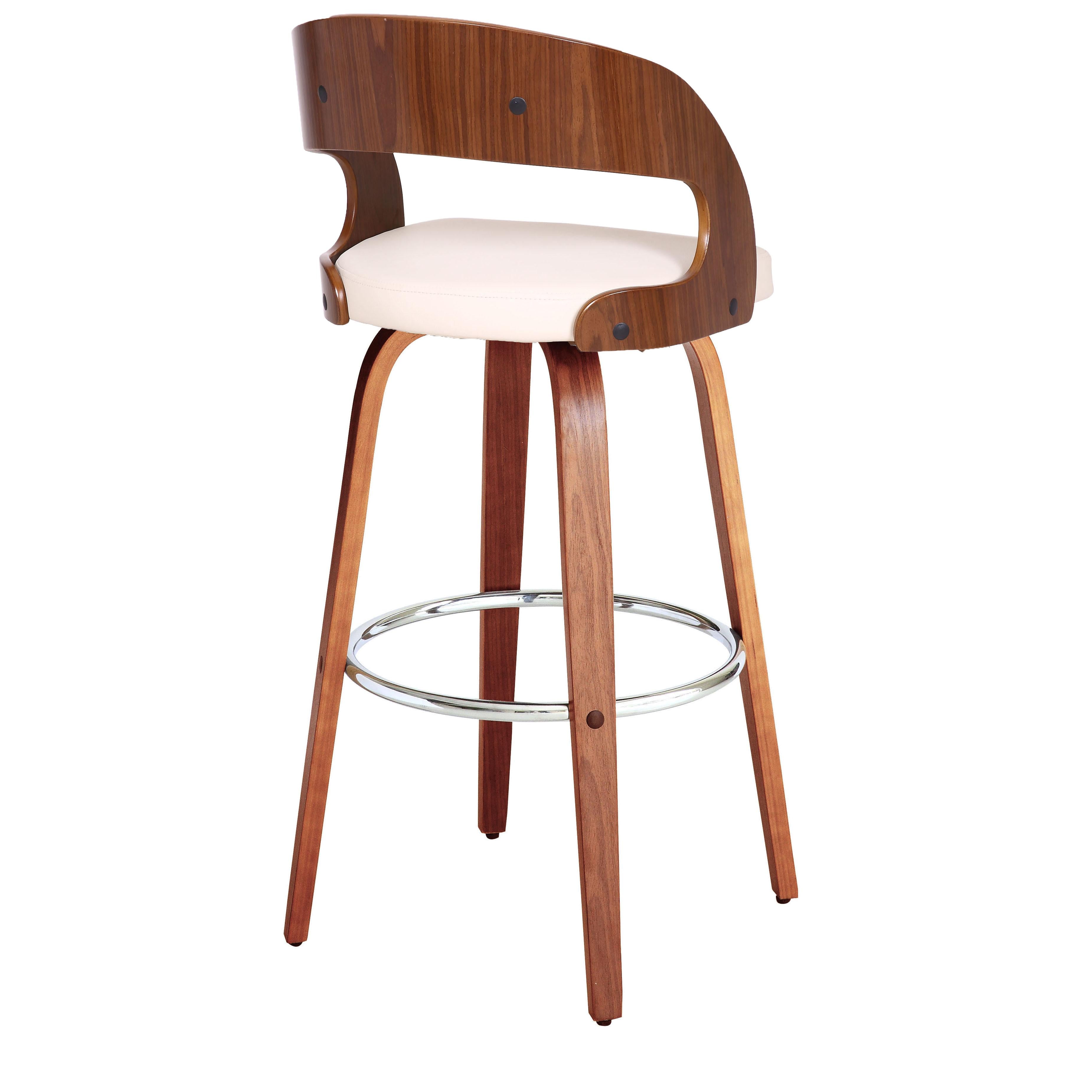 Cream Faux Leather Modern Walnut Wooden Bar Stool