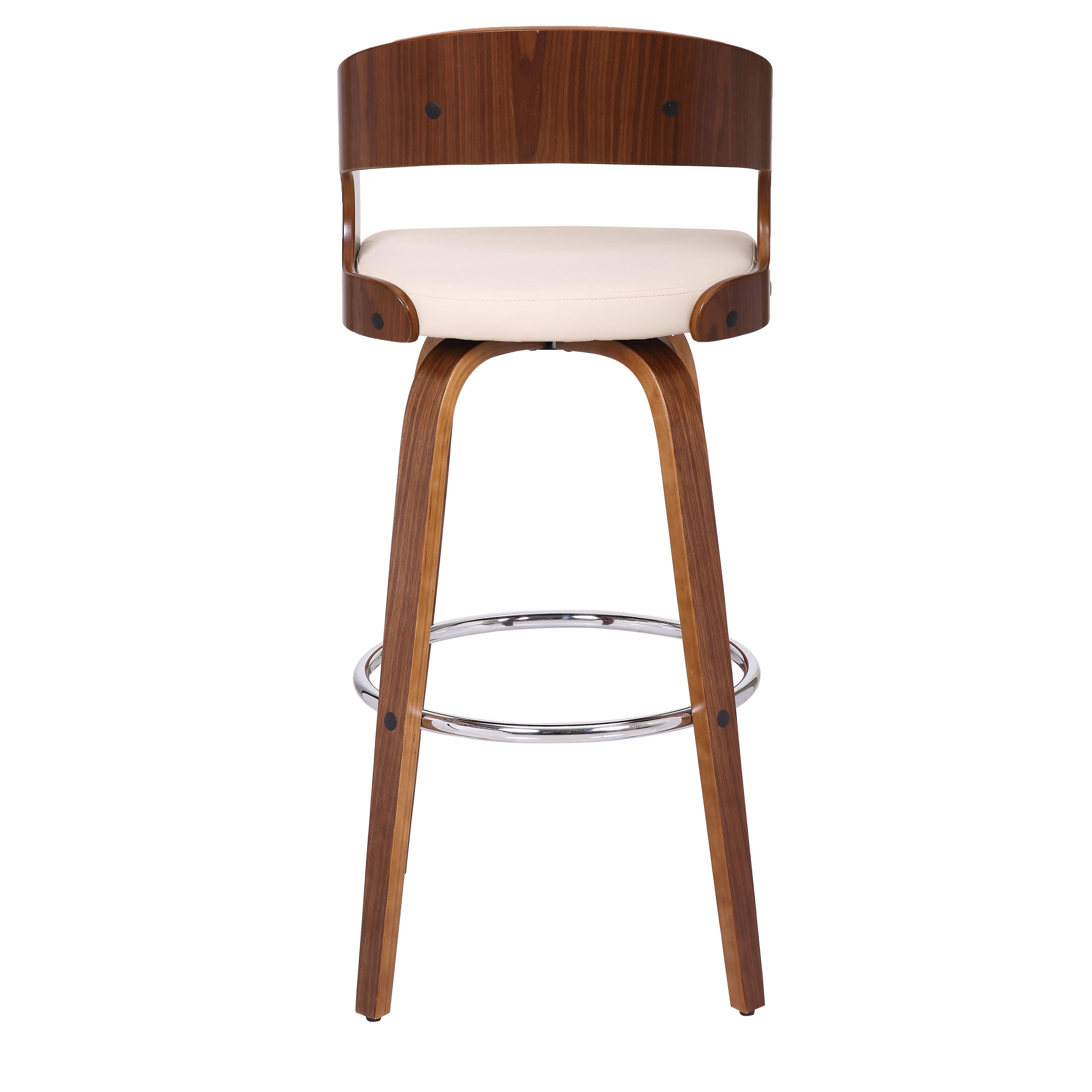 Cream Faux Leather Modern Walnut Wooden Bar Stool