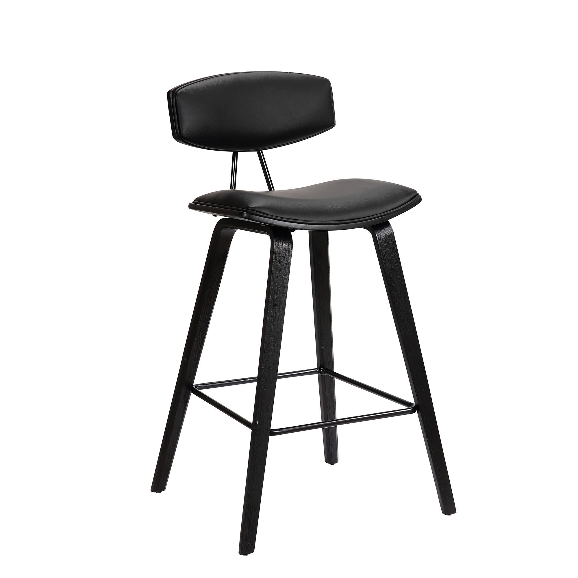 26” Black Faux Leather Mid Century Modern Bar Stool