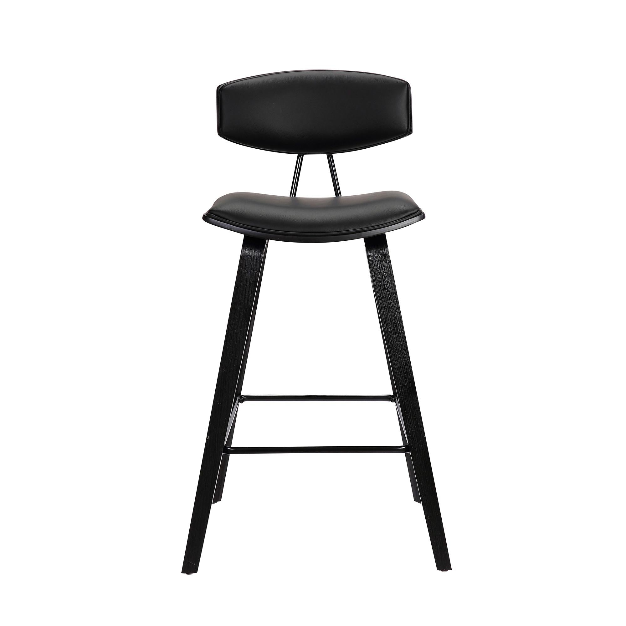 26” Black Faux Leather Mid Century Modern Bar Stool