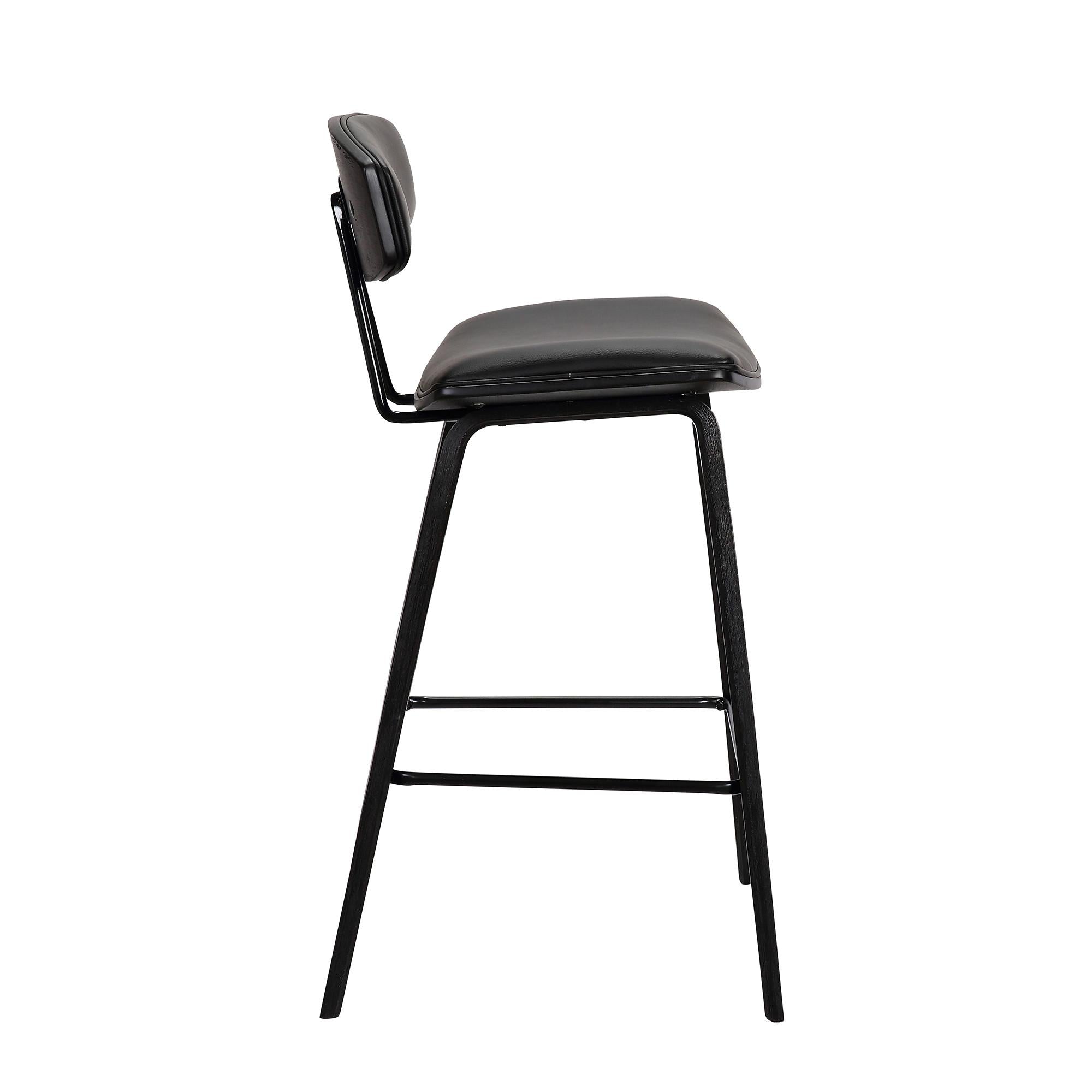 26” Black Faux Leather Mid Century Modern Bar Stool