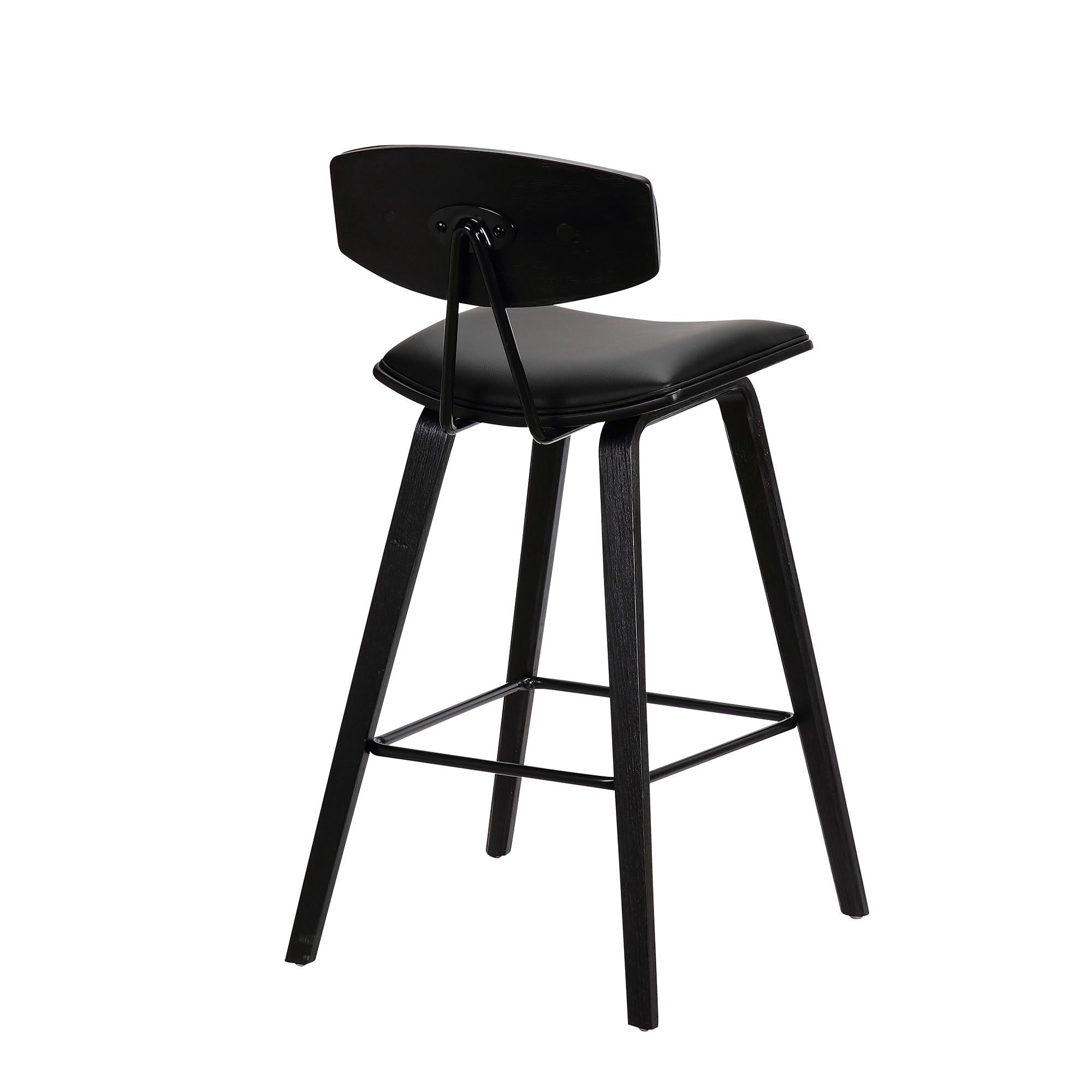 26” Black Faux Leather Mid Century Modern Bar Stool