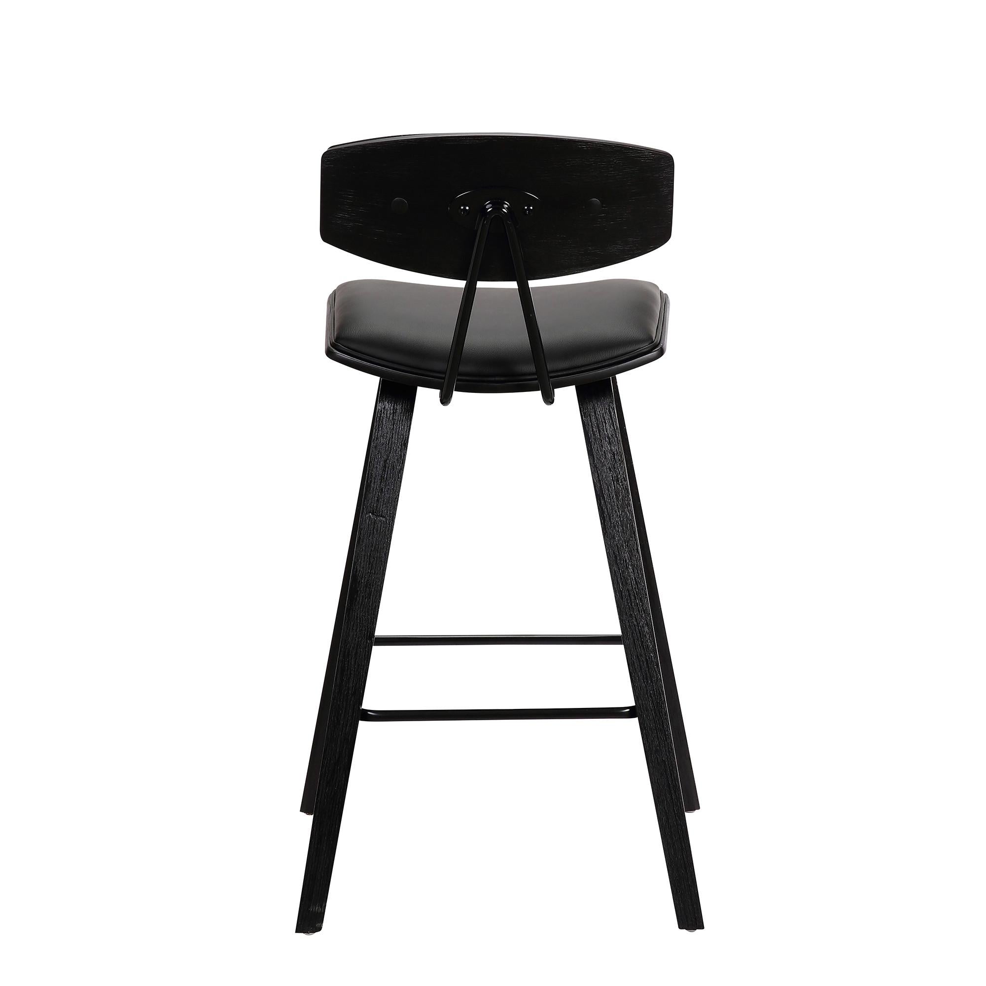 29” Black Faux Leather Mid Century Modern Bar Stool