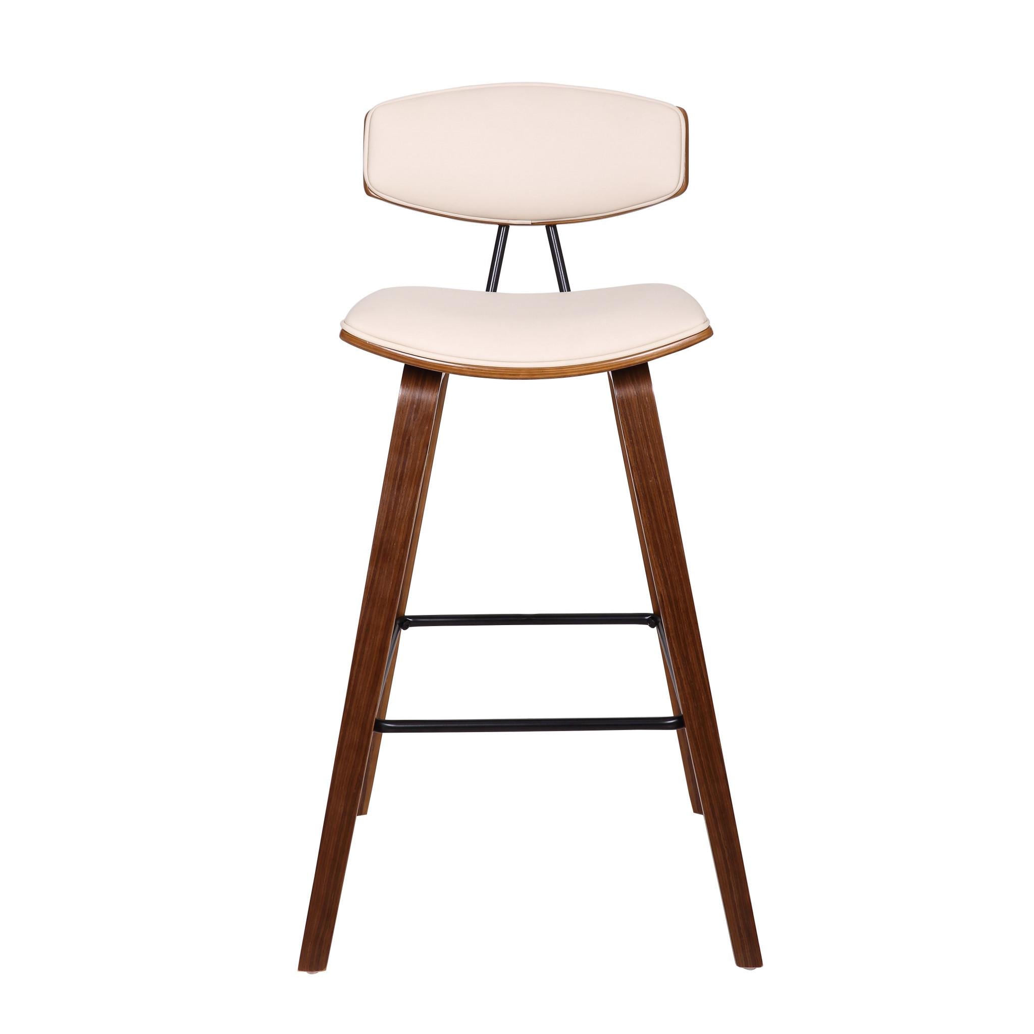 29” Cream Faux Leather Mid Century Modern Bar Stool