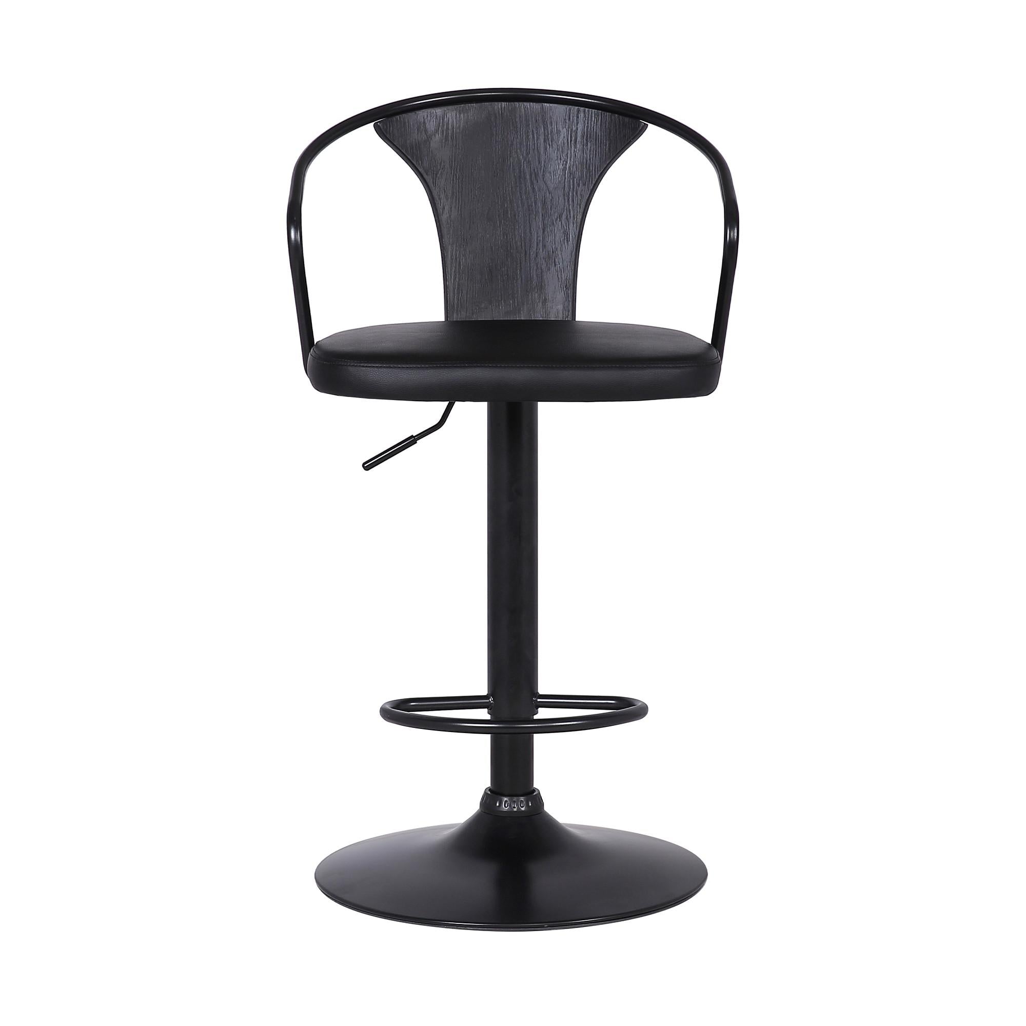 Black Faux Leather & Metal Base Adjustable Bar Stool