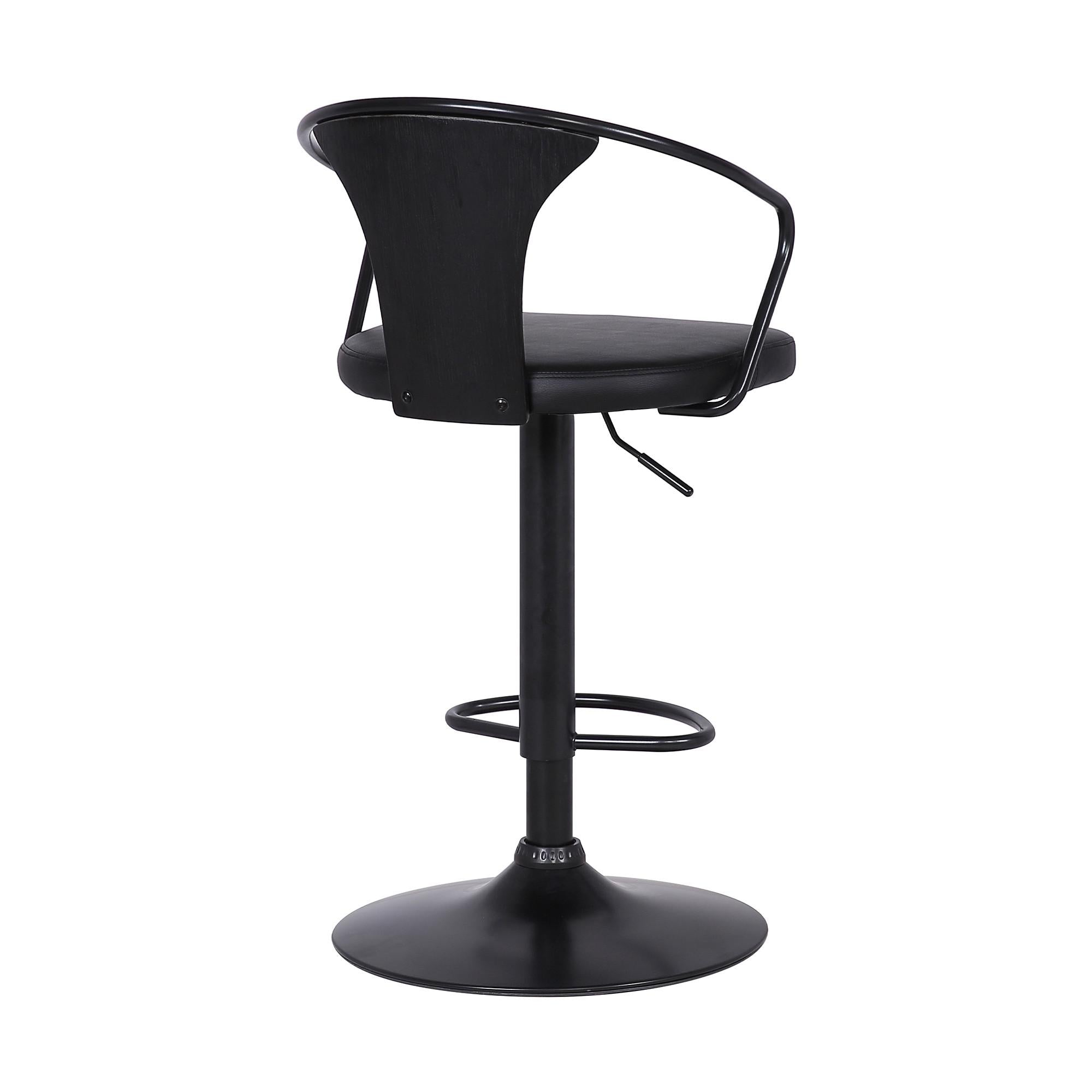 Black Faux Leather & Metal Base Adjustable Bar Stool