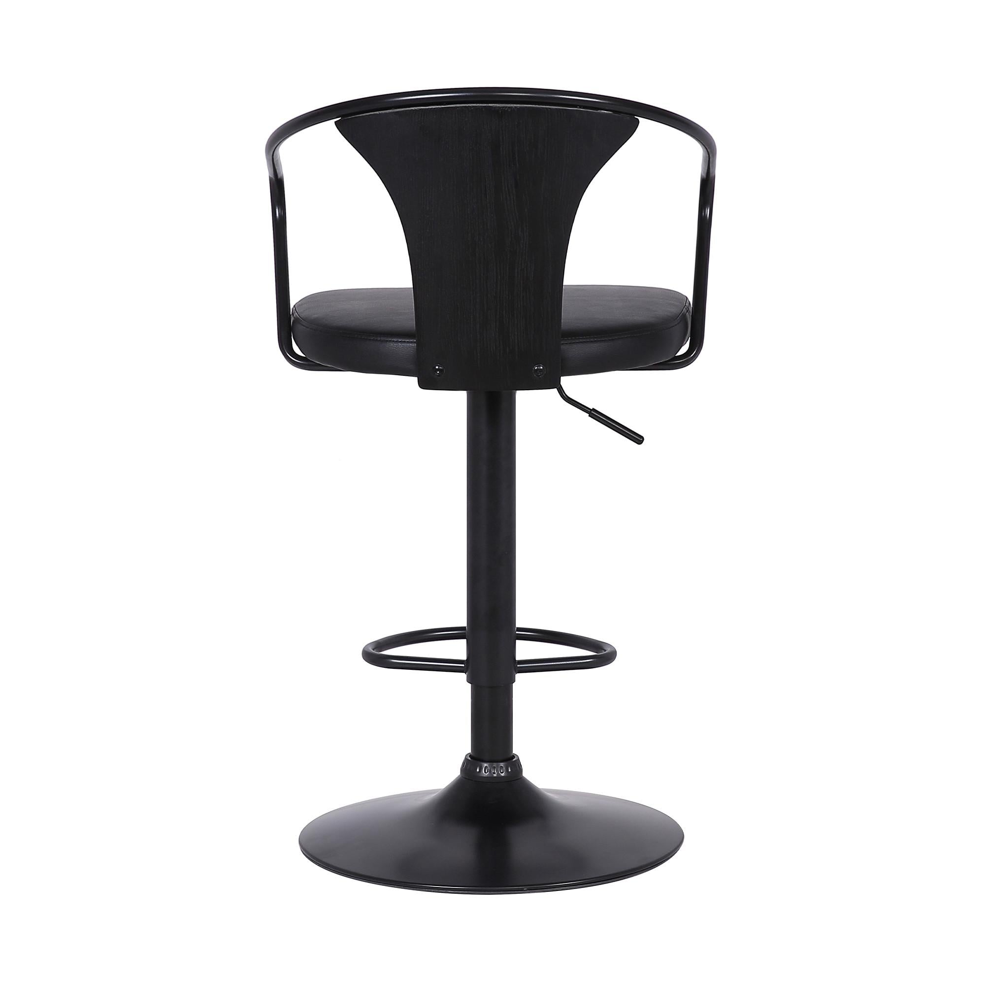 Black Faux Leather & Metal Base Adjustable Bar Stool