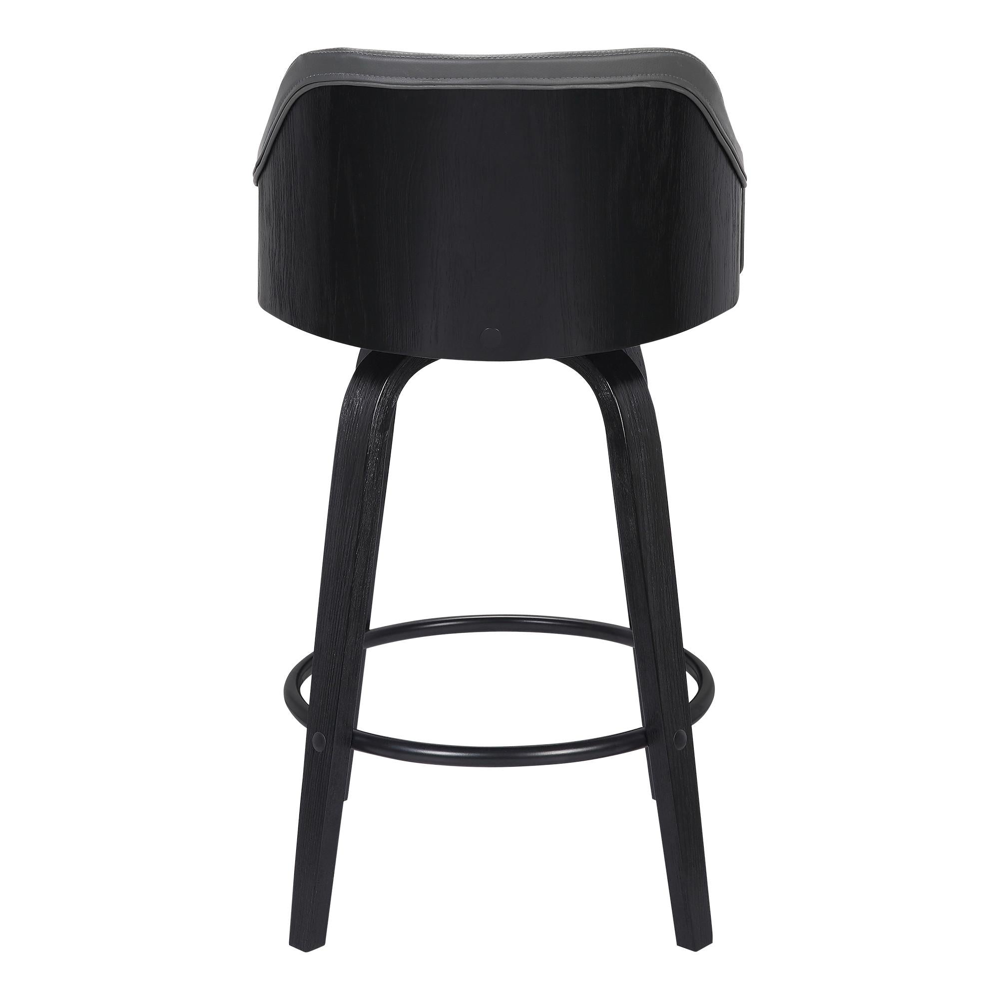 30” Gray Swivel Faux Leather Black Wooden Bar Stool