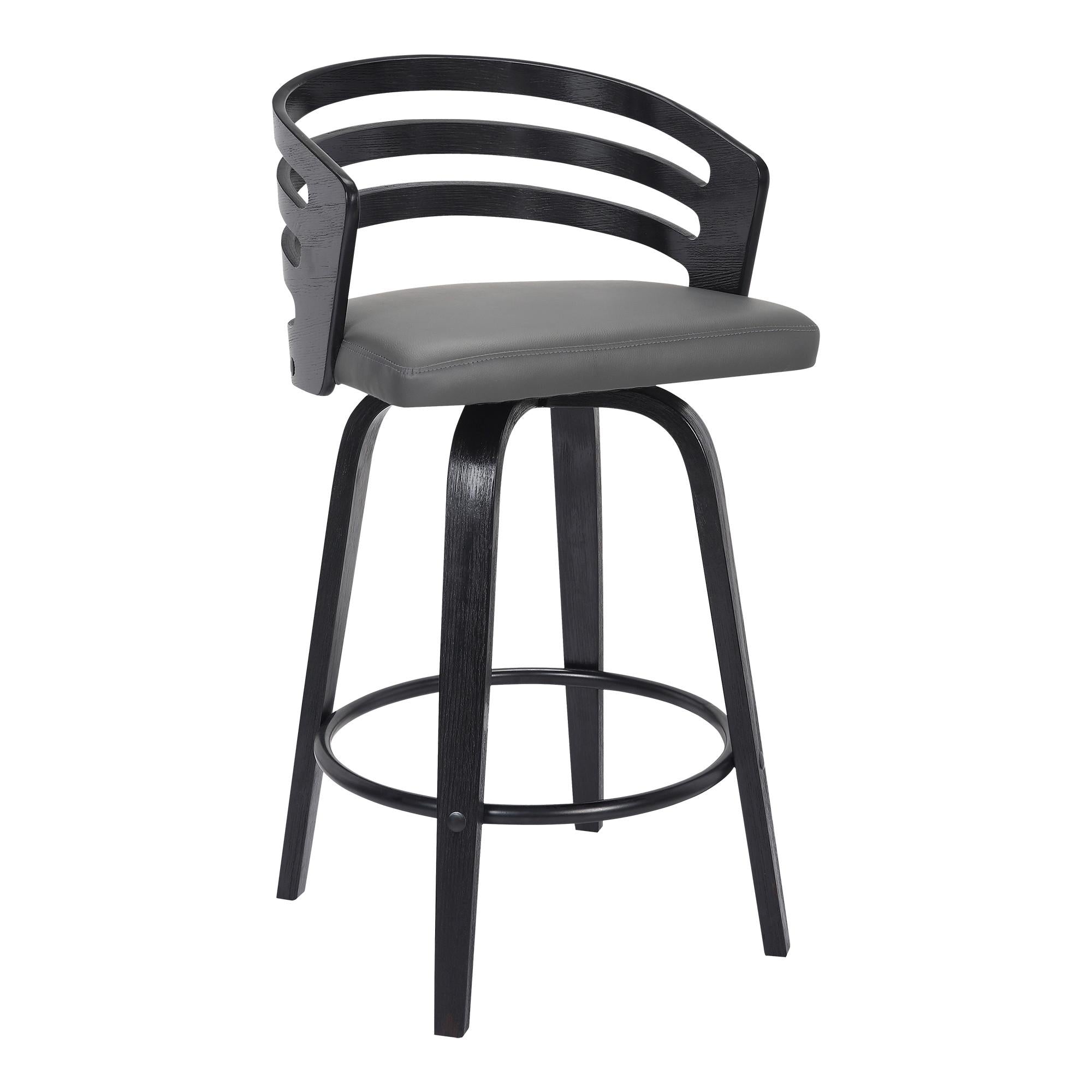 30” Gray Modern Faux Leather Swivel Bar Stool