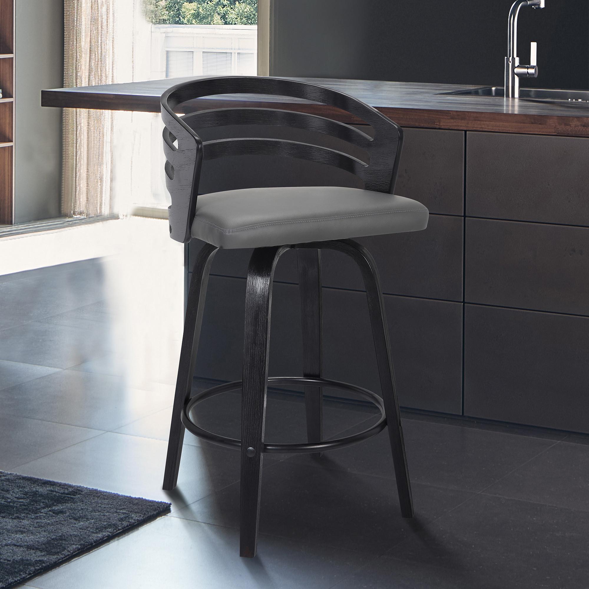 30” Gray Modern Faux Leather Swivel Bar Stool