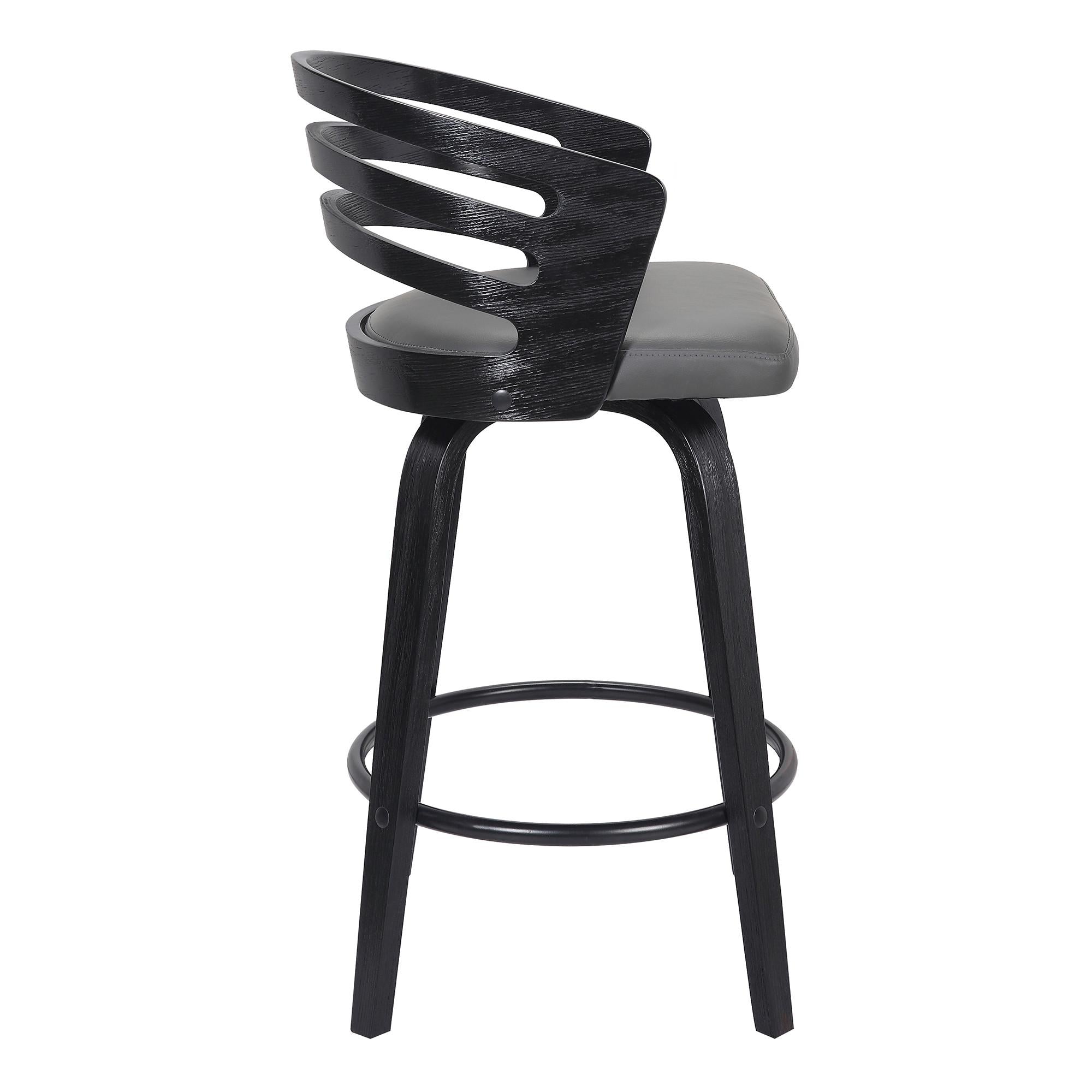 30” Gray Modern Faux Leather Swivel Bar Stool