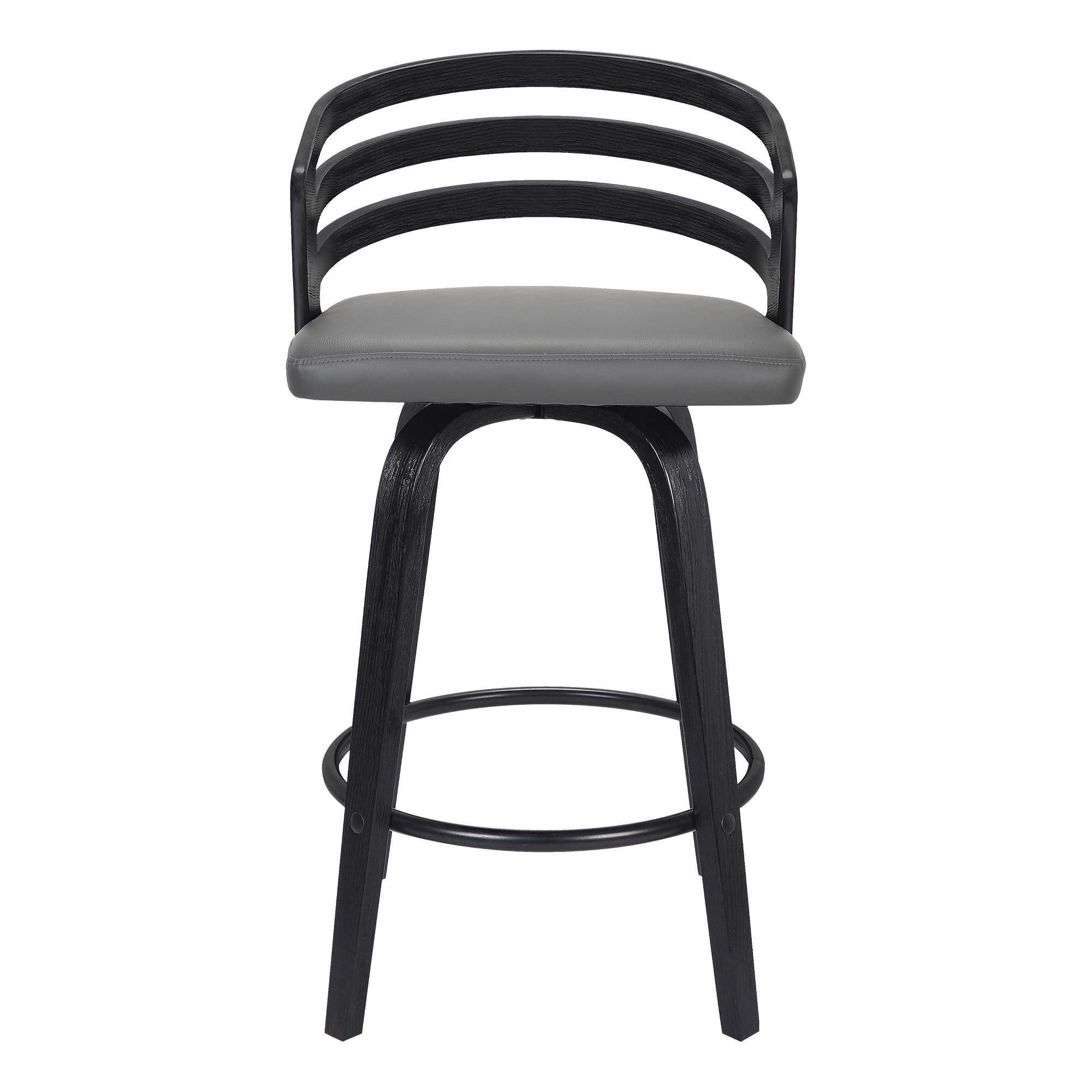 30” Gray Modern Faux Leather Swivel Bar Stool