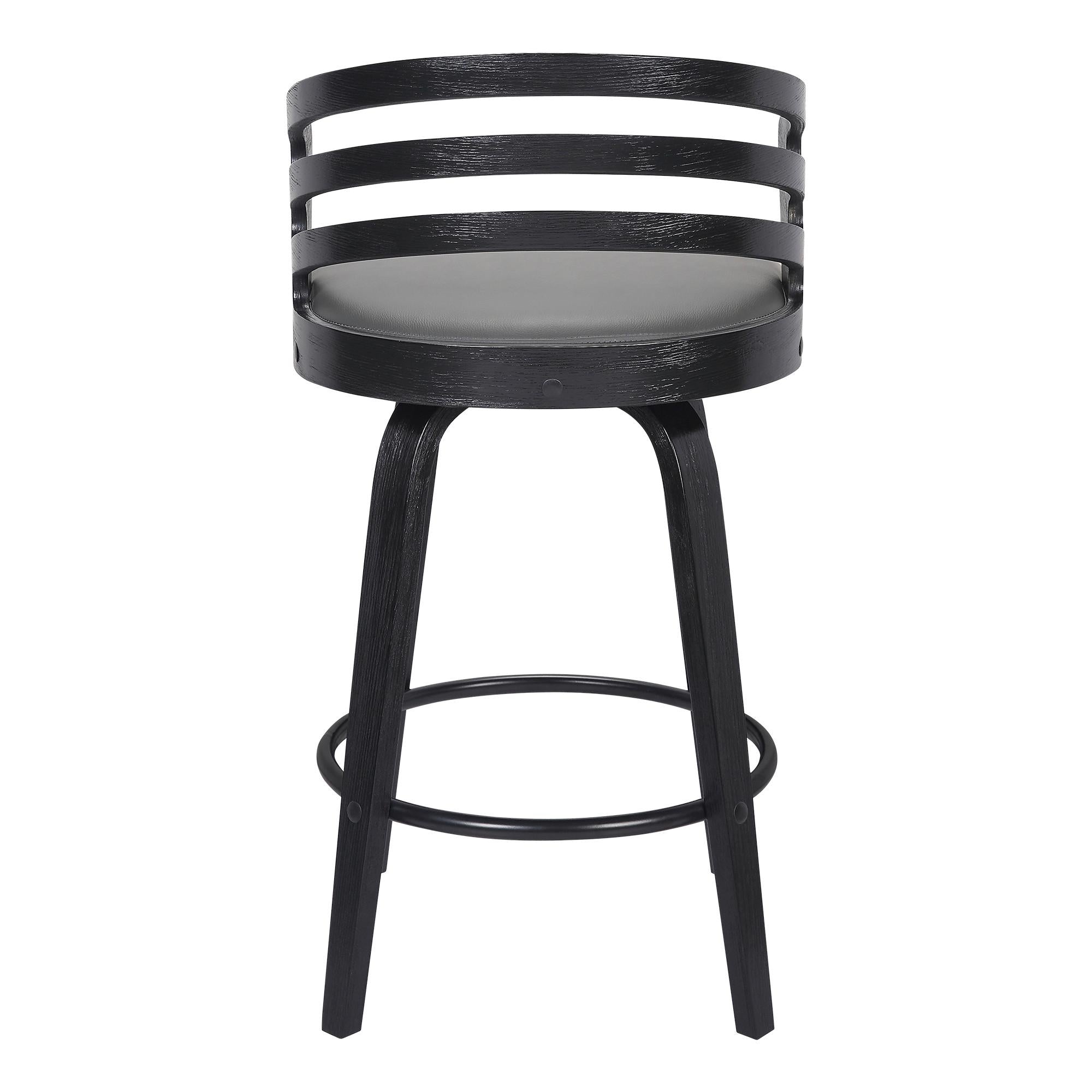 30” Gray Modern Faux Leather Swivel Bar Stool