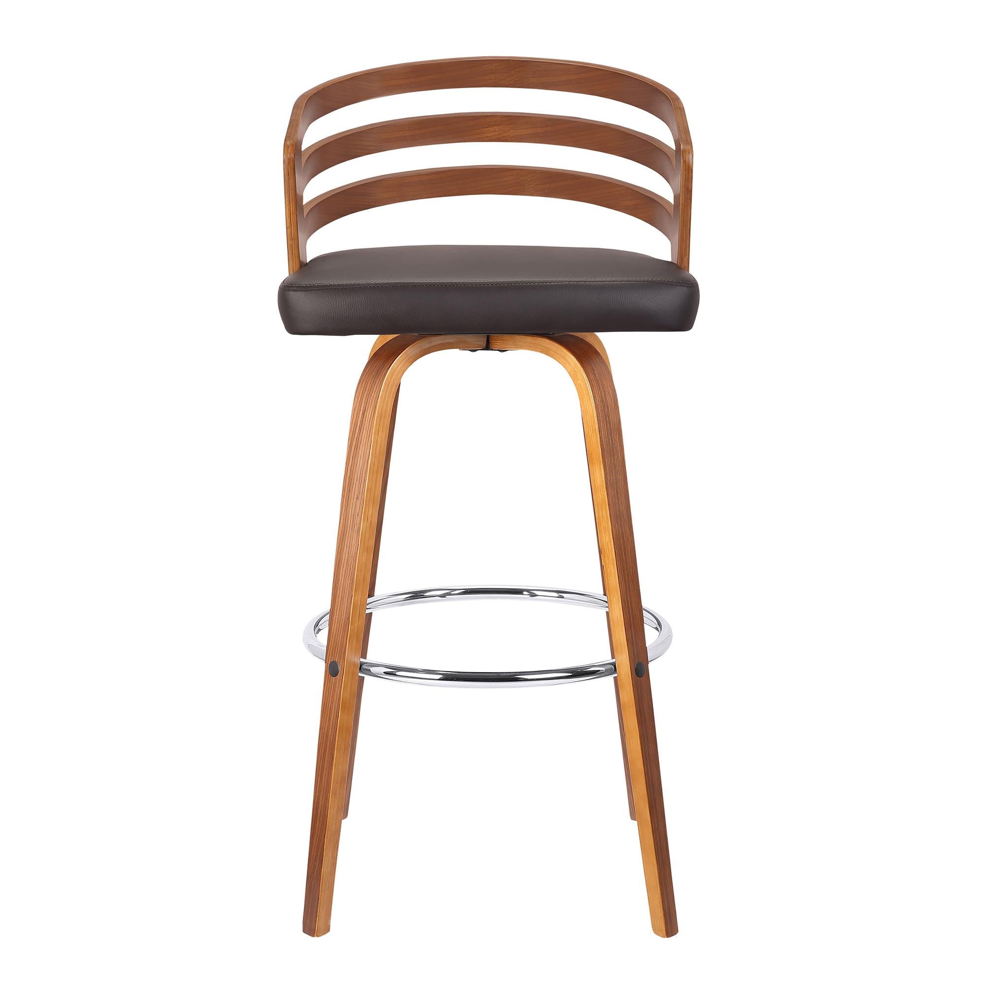 30” Brown Modern Faux Leather Swivel Bar Stool