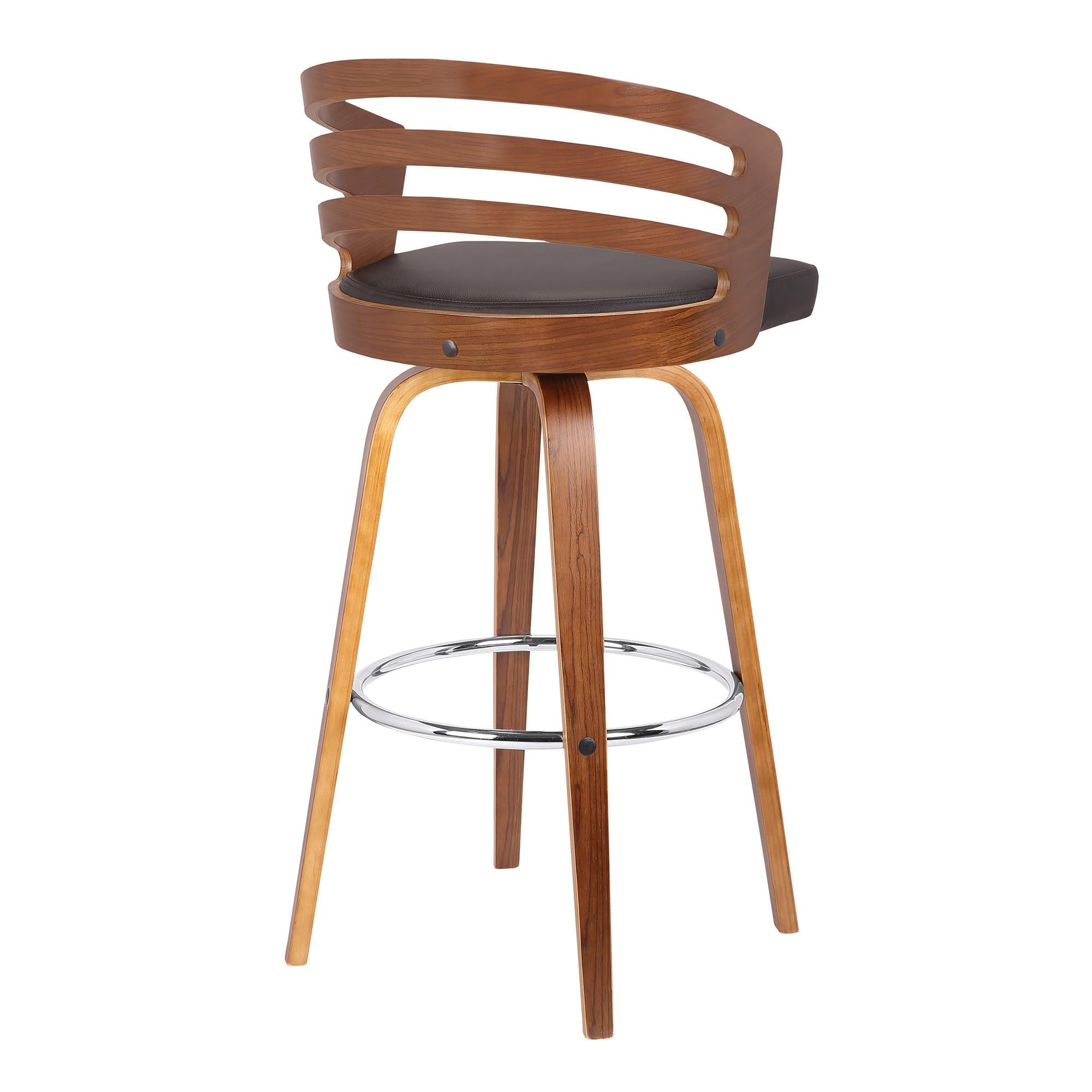 30” Brown Modern Faux Leather Swivel Bar Stool