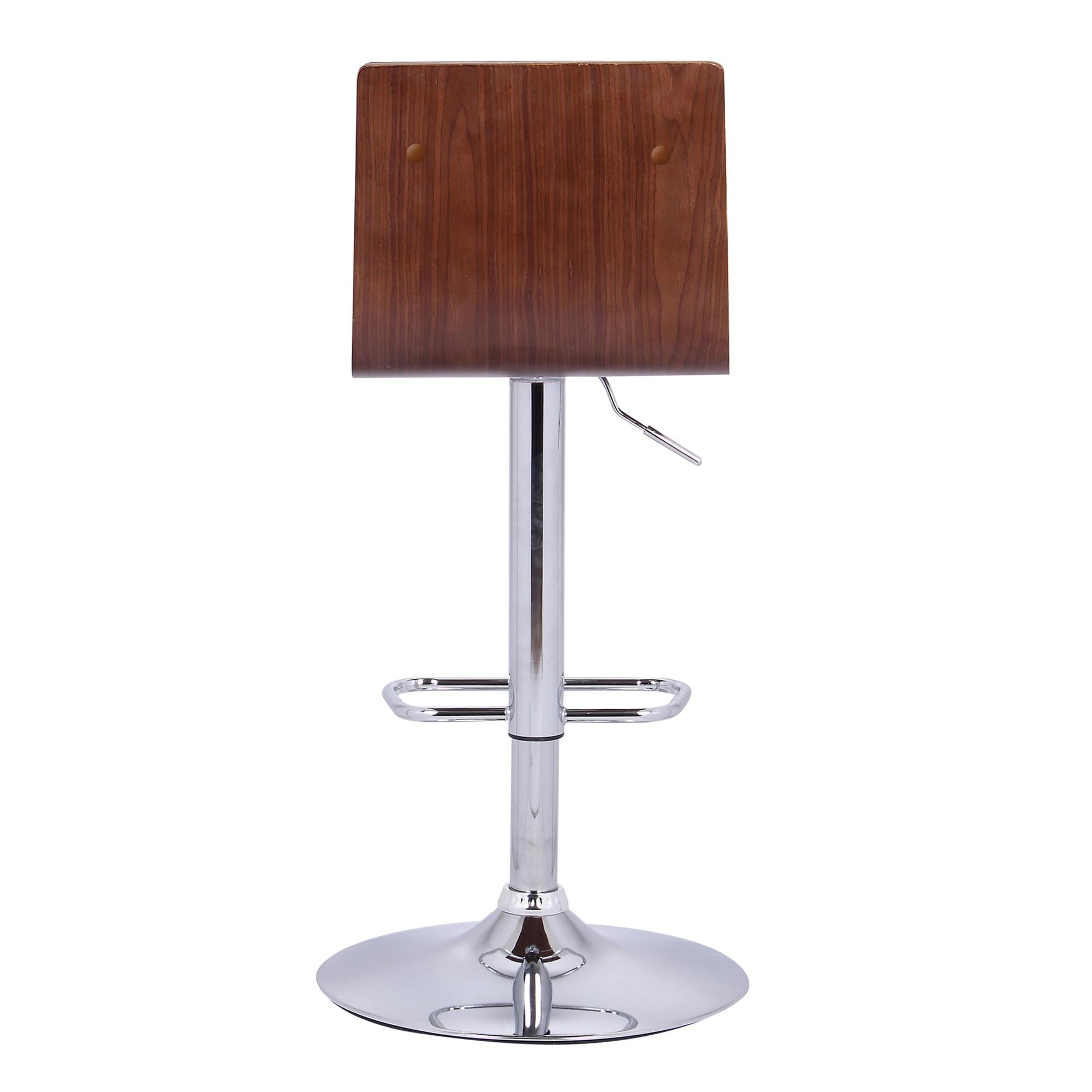 Grey Faux Leather Walnut and Chrome Adjustable Swivel Bar Stool